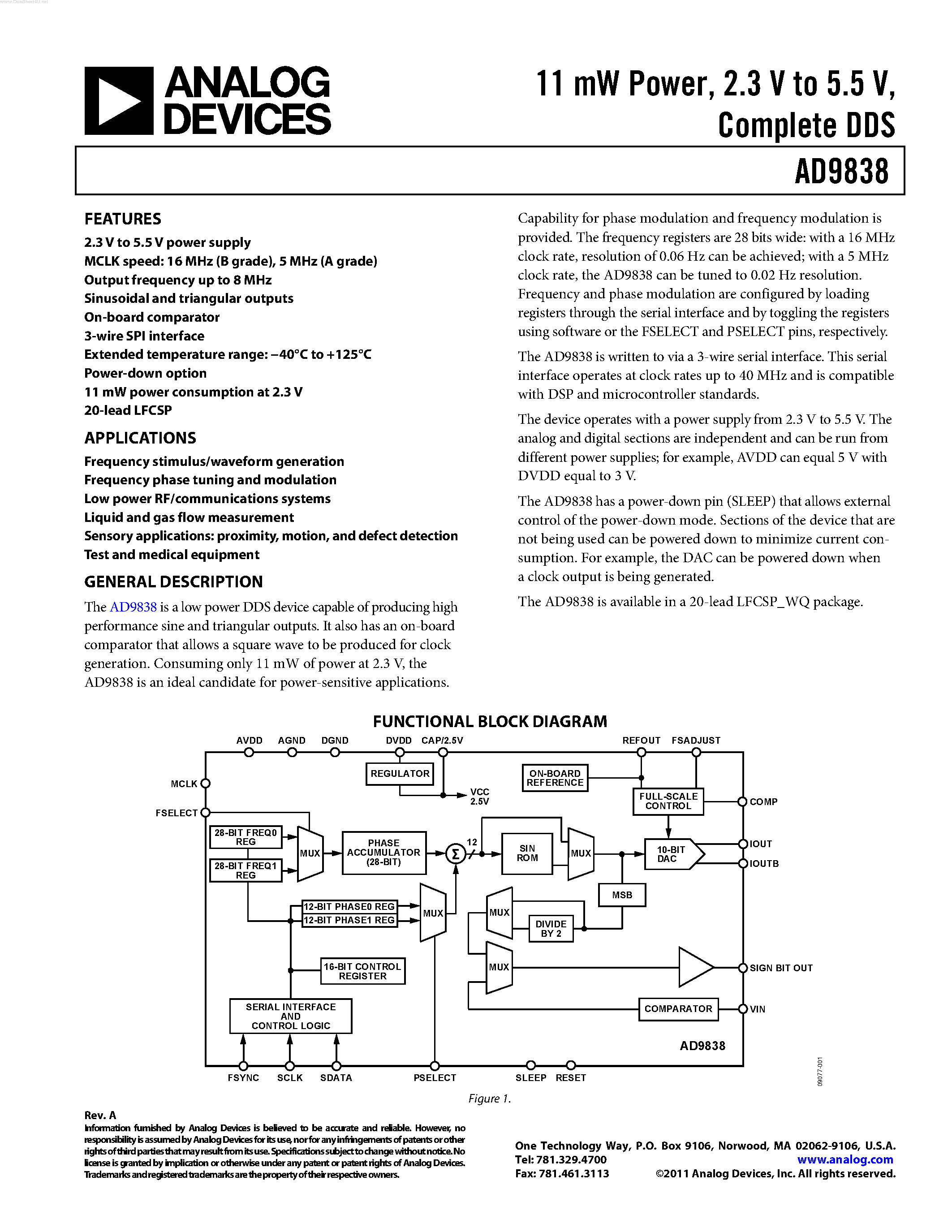 Datasheet AD9838 - Complete DDS page 1