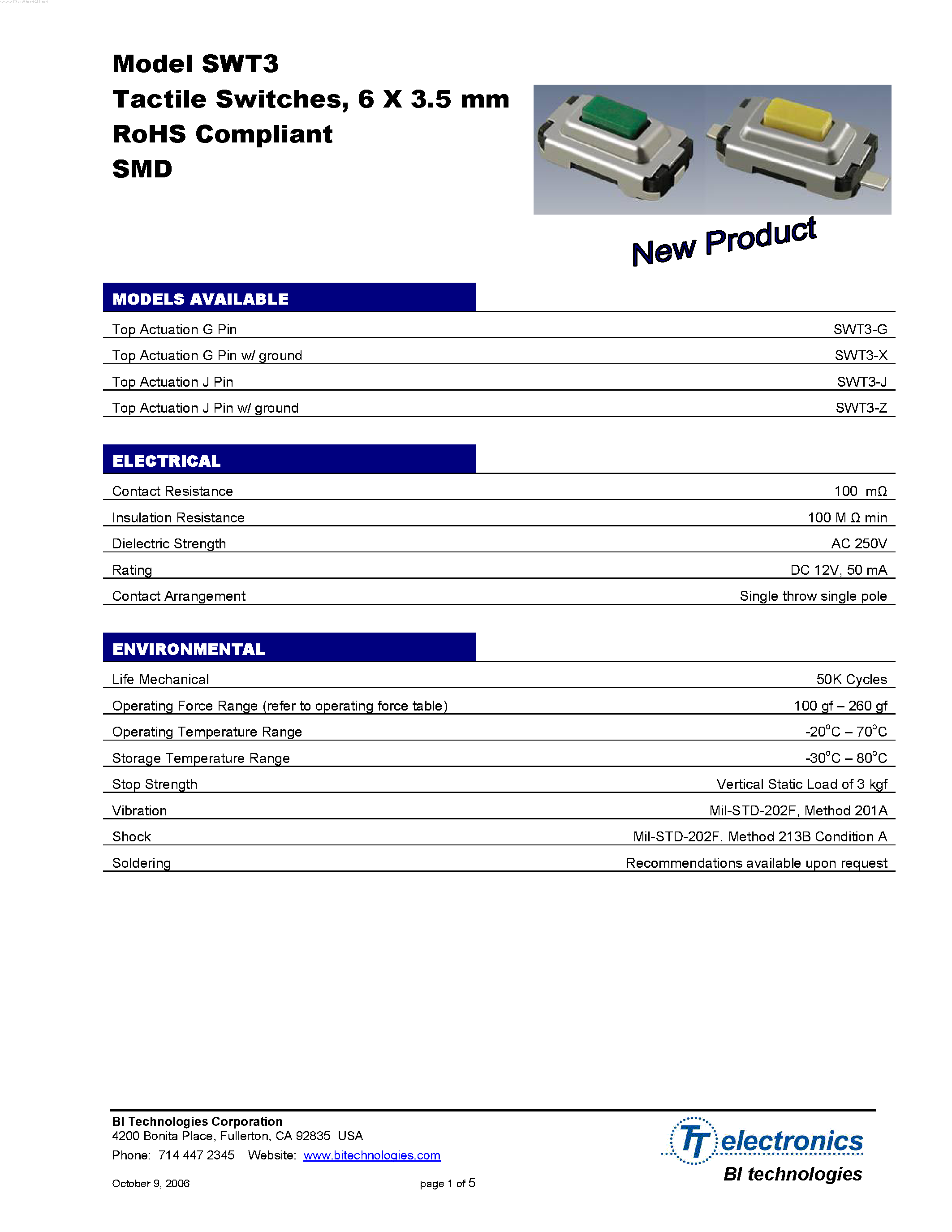 Даташит SWT3 - 6 X 3.5 mm RoHS Compliant SMD страница 1