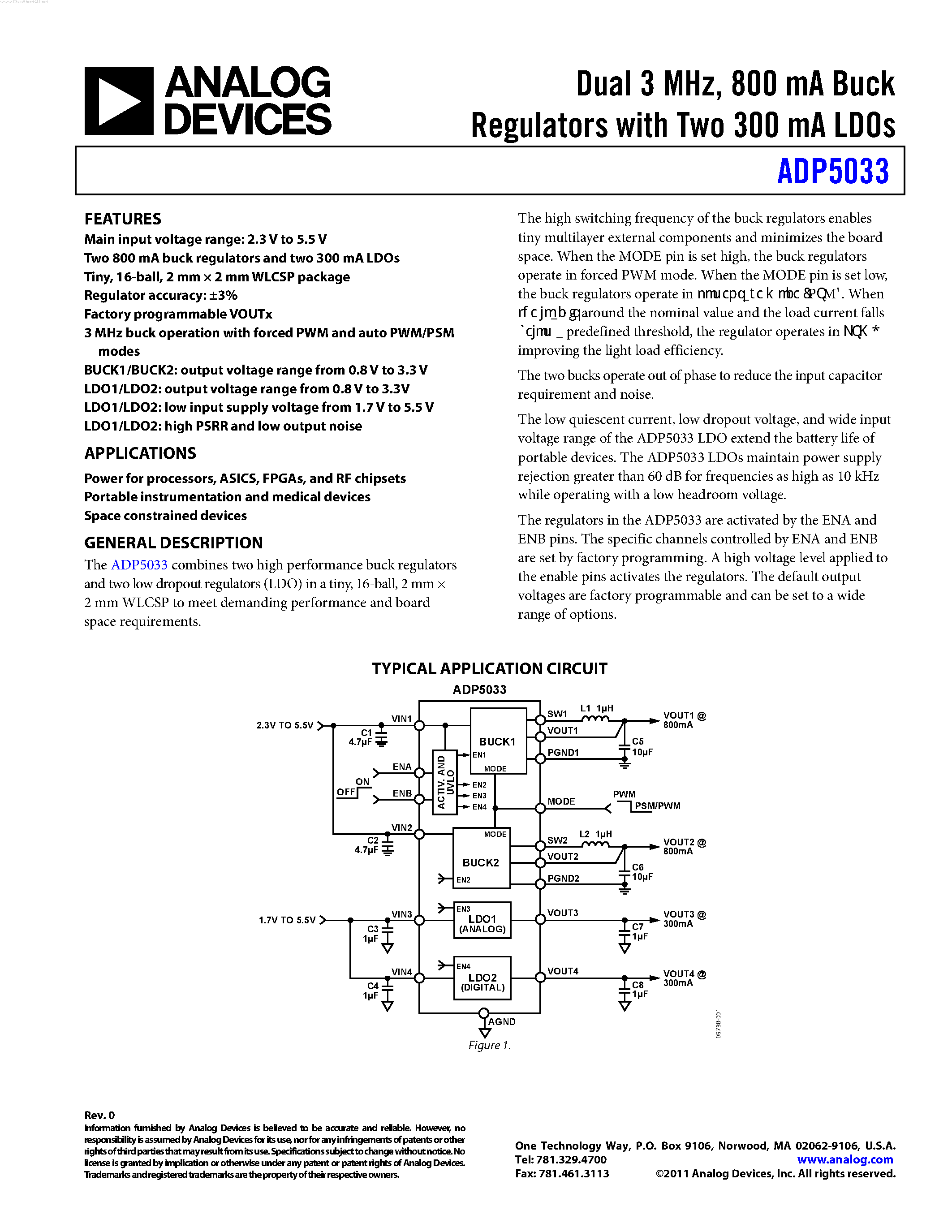 Datasheet ADP5033 - 800mA Buck Regulators page 1