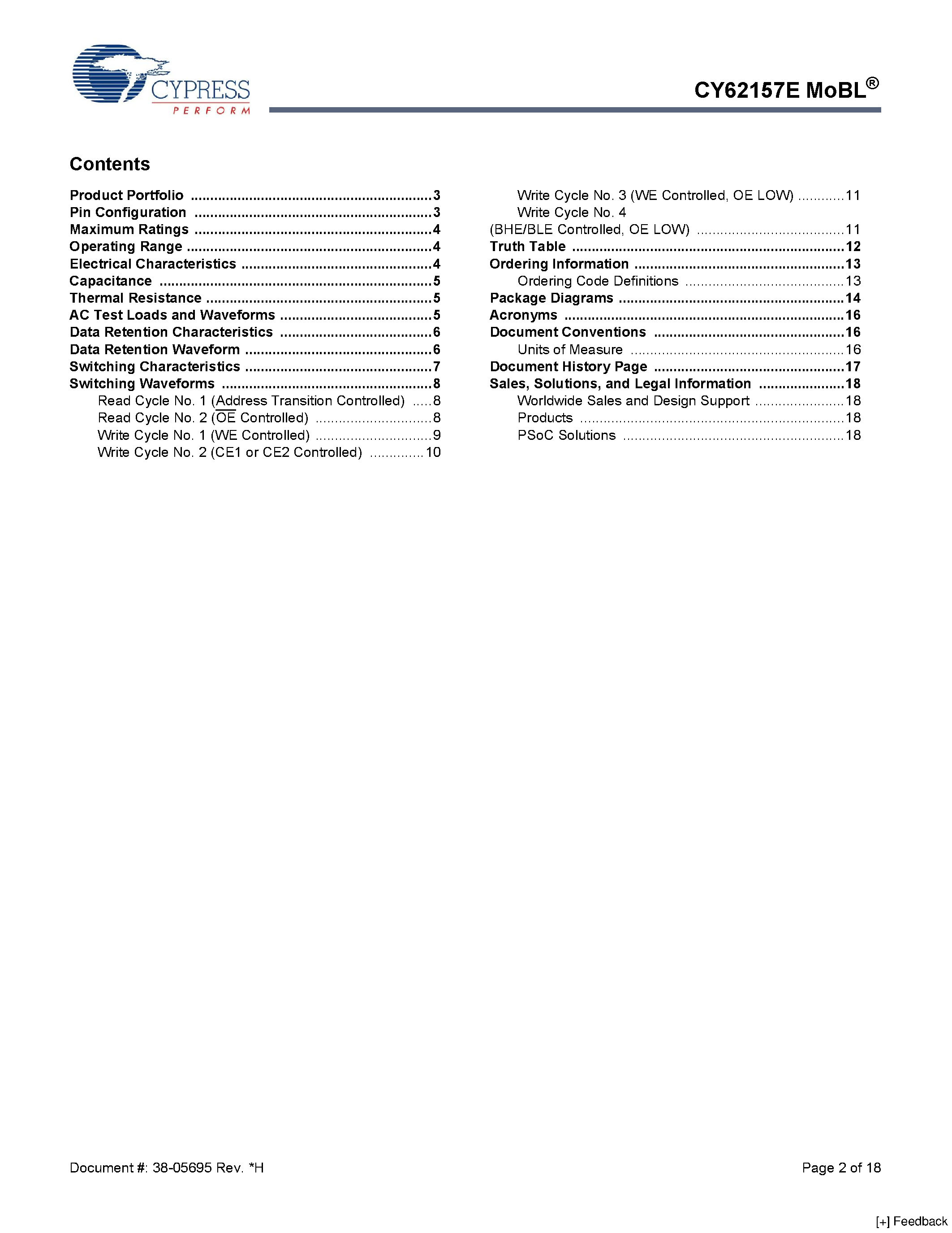 Даташит CY62157E - 8-Mbit (512 K x 16) Static RAM страница 2