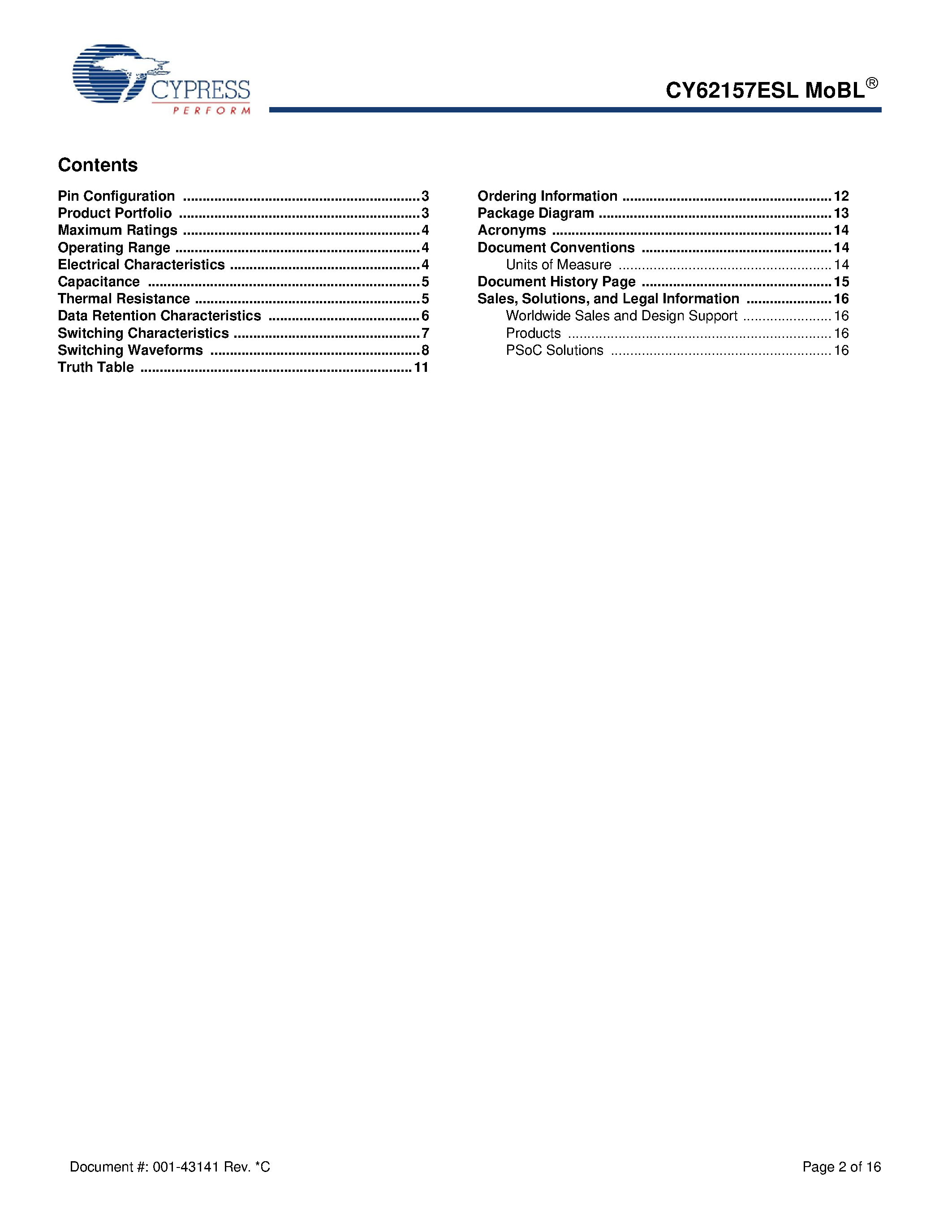 Даташит CY62157ESL - 8-Mbit (512 K x 16) Static RAM страница 2