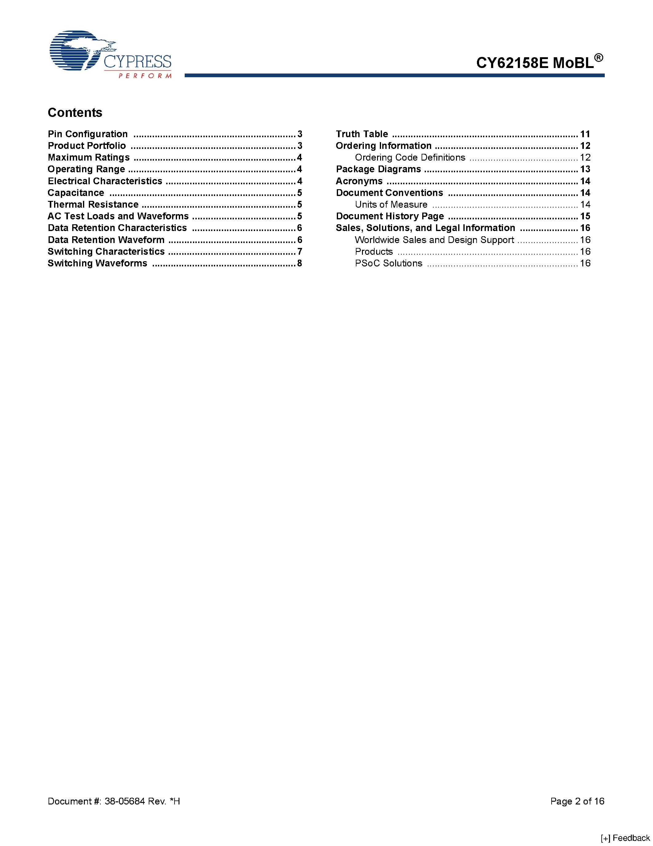 Datasheet CY62158EV30 - 8-Mbit (1 M x 8) Static RAM page 2