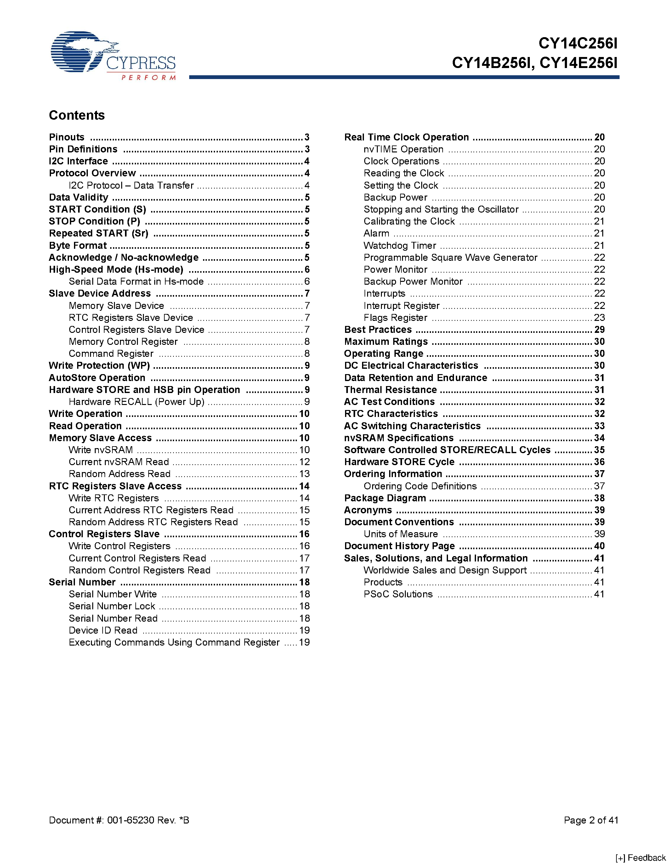 Даташит CY14B256I - 256-Kbit (32 K x 8) Serial (I2C) nvSRAM страница 2