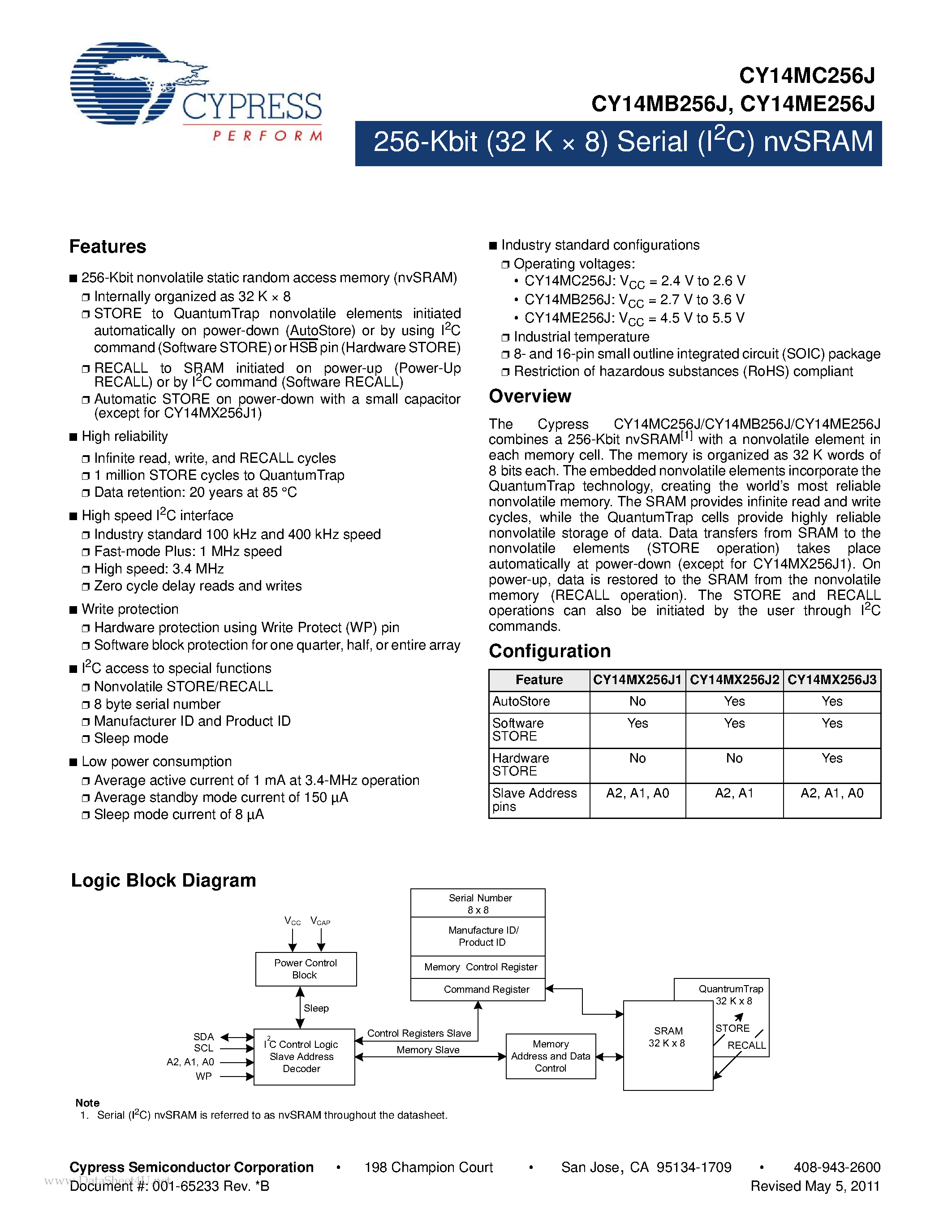 Даташит CY14MB064Q - 64-Kbit (8 K x 8) SPI nvSRAM страница 1