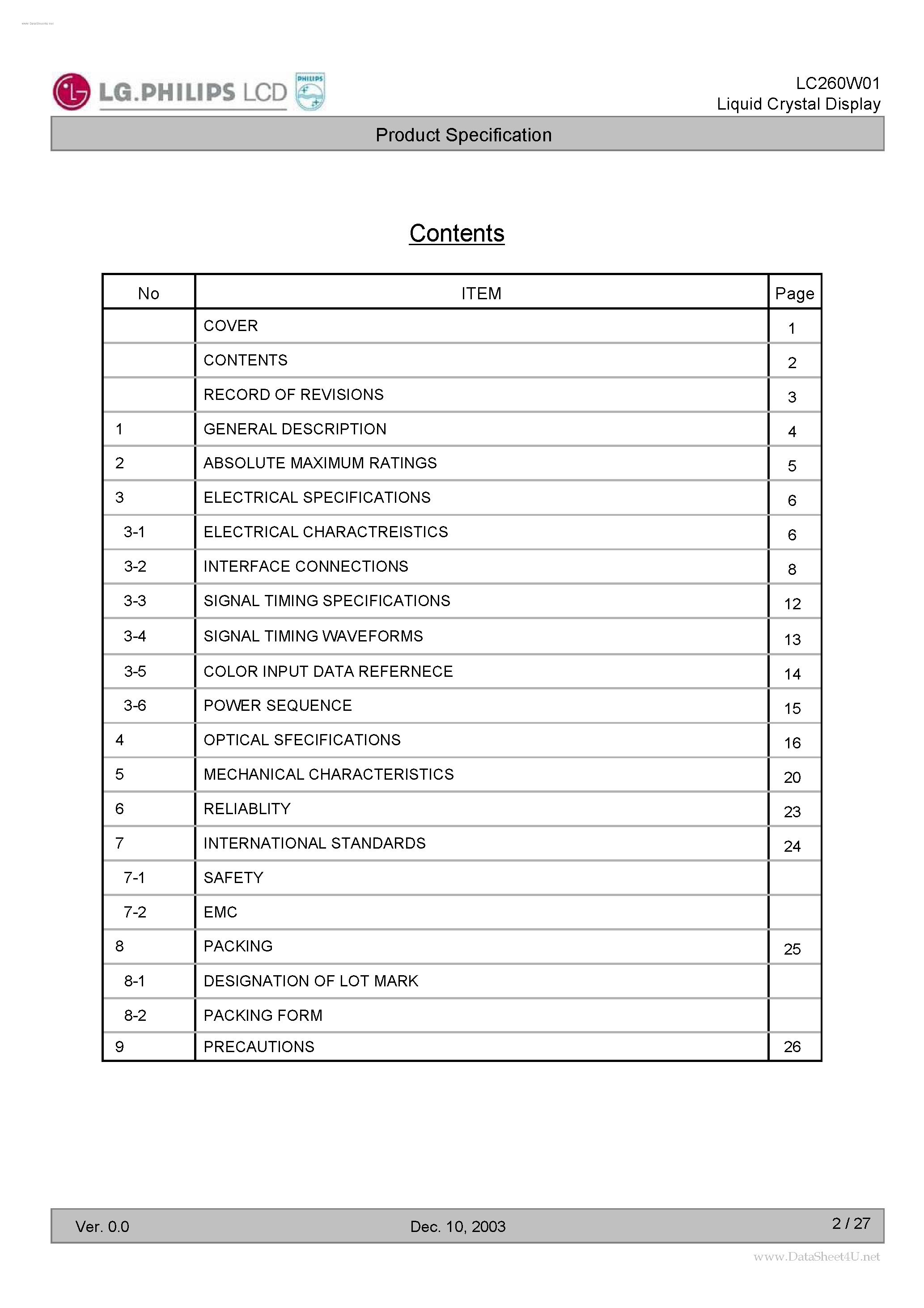 Datasheet LC260W01 - LCD Module page 2