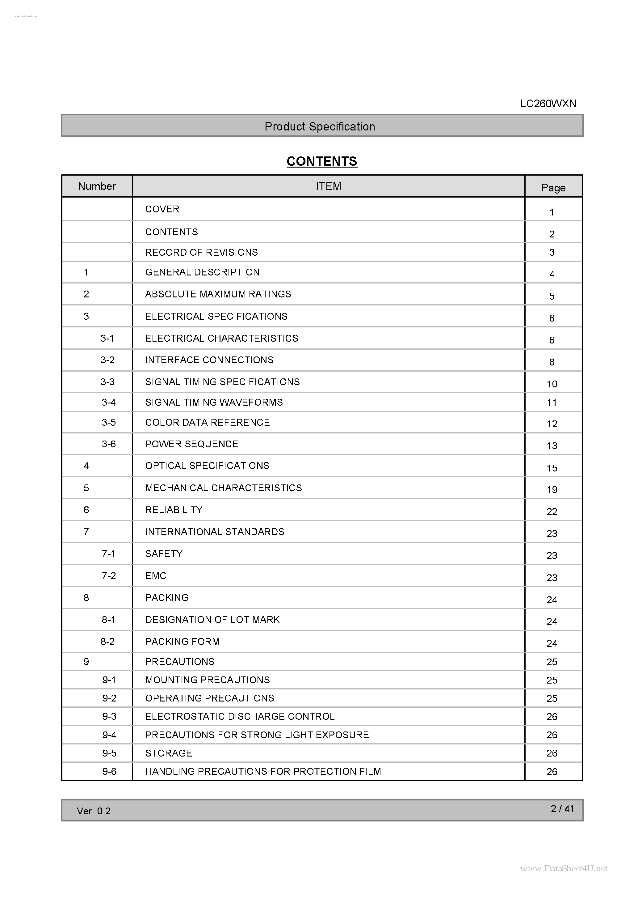 Datasheet LC260WXN-SBA1 - LCD Module page 2