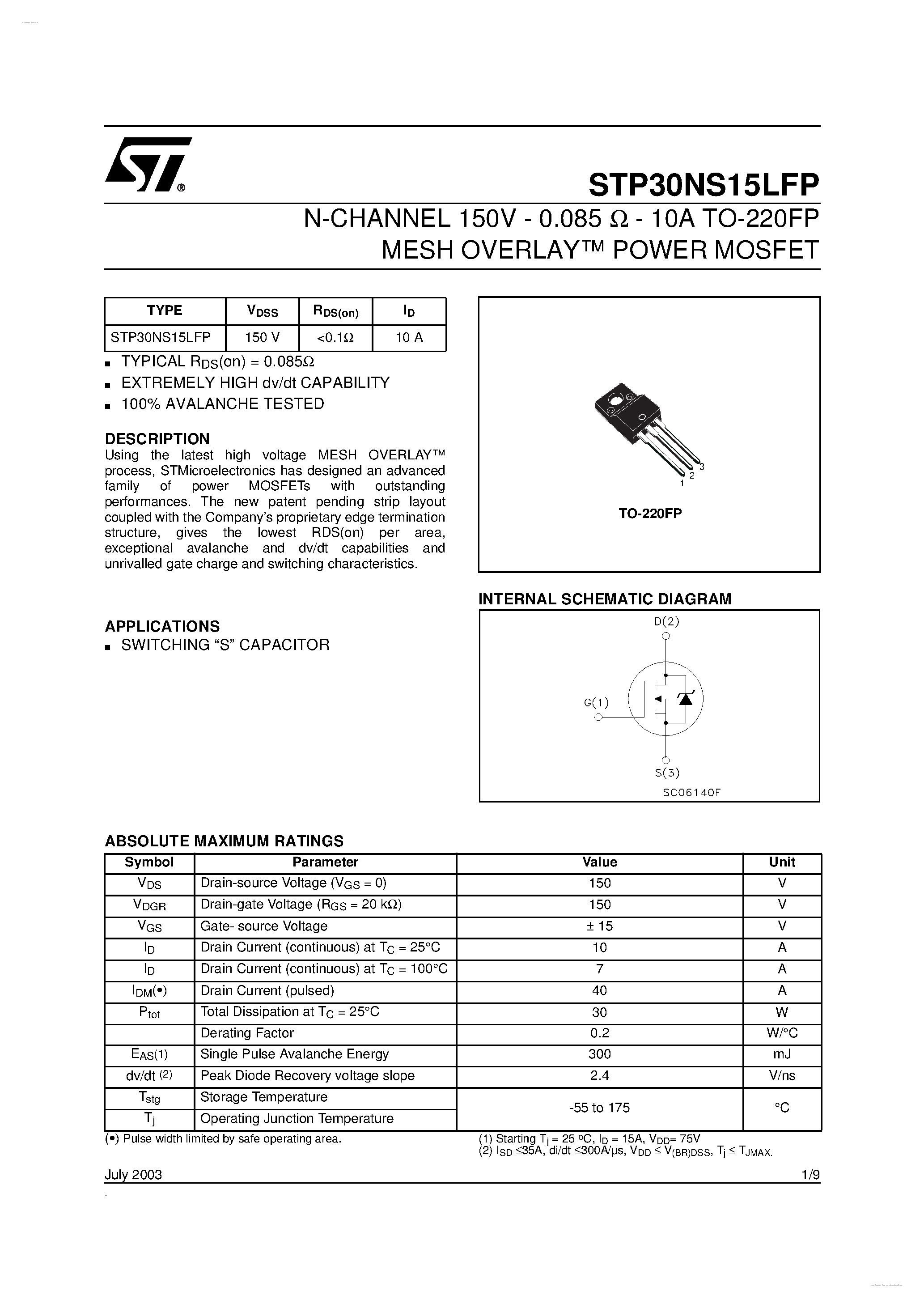 Даташит P30NS15LFP - Search -----> STP30NS15LFP страница 1