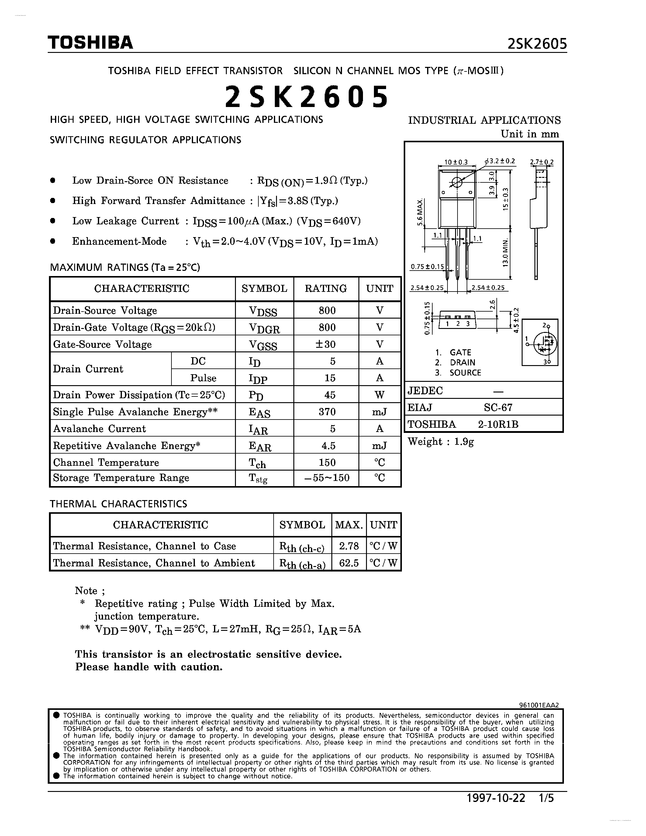 Datasheet K2605 - Search -----> 2SK2605 page 1