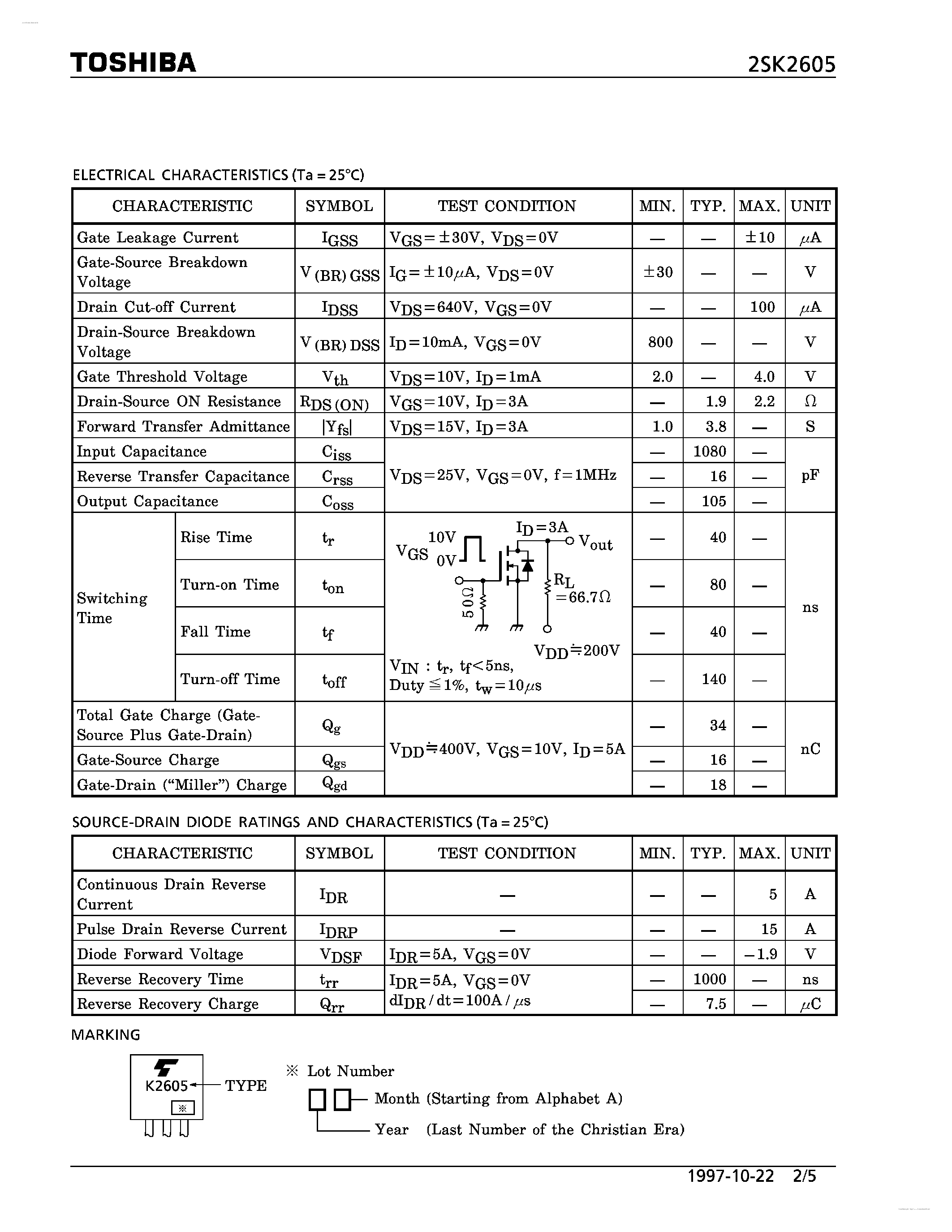 Datasheet K2605 - Search -----> 2SK2605 page 2