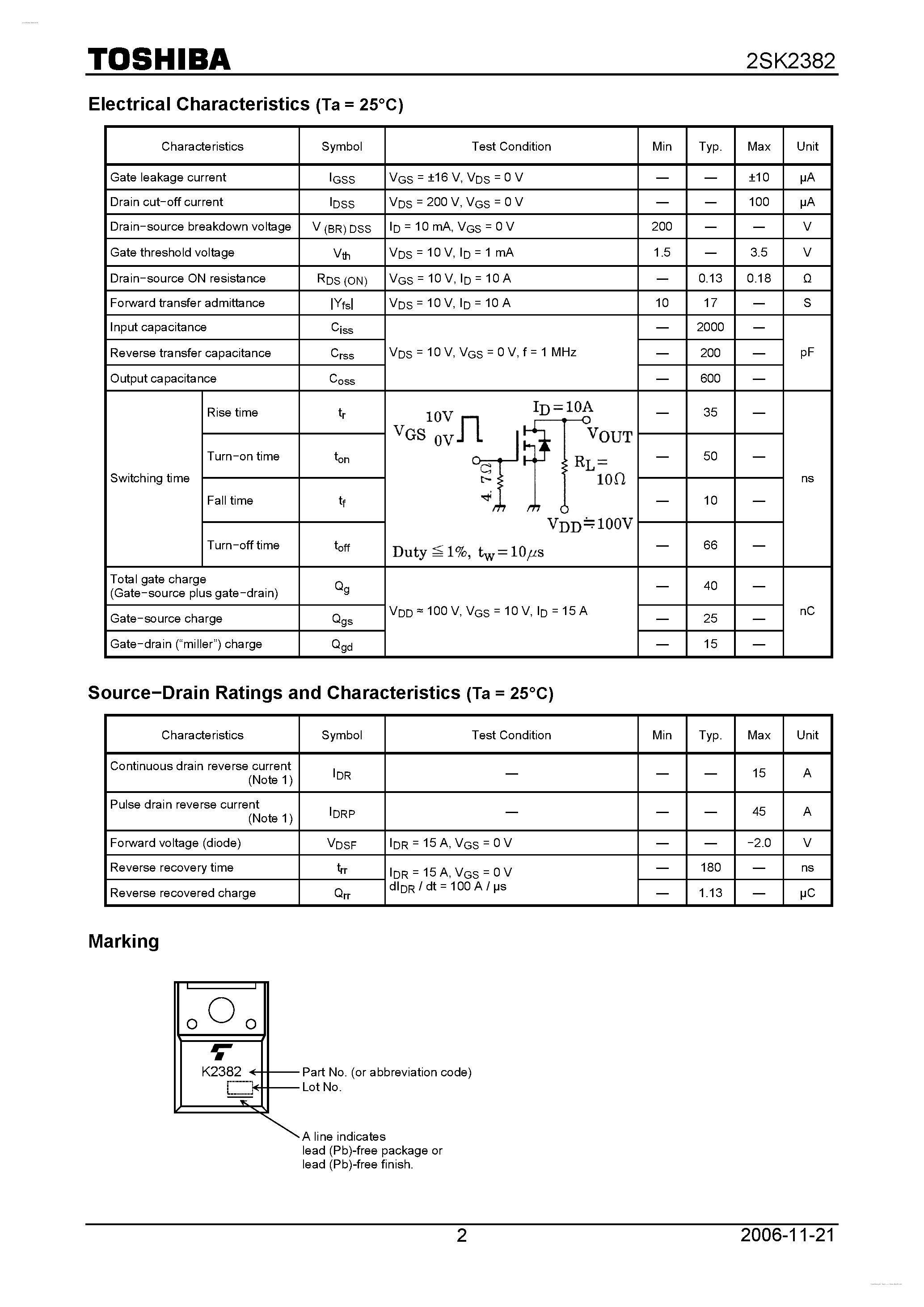 Datasheet K2382 - Search -----> 2SK2382 page 2