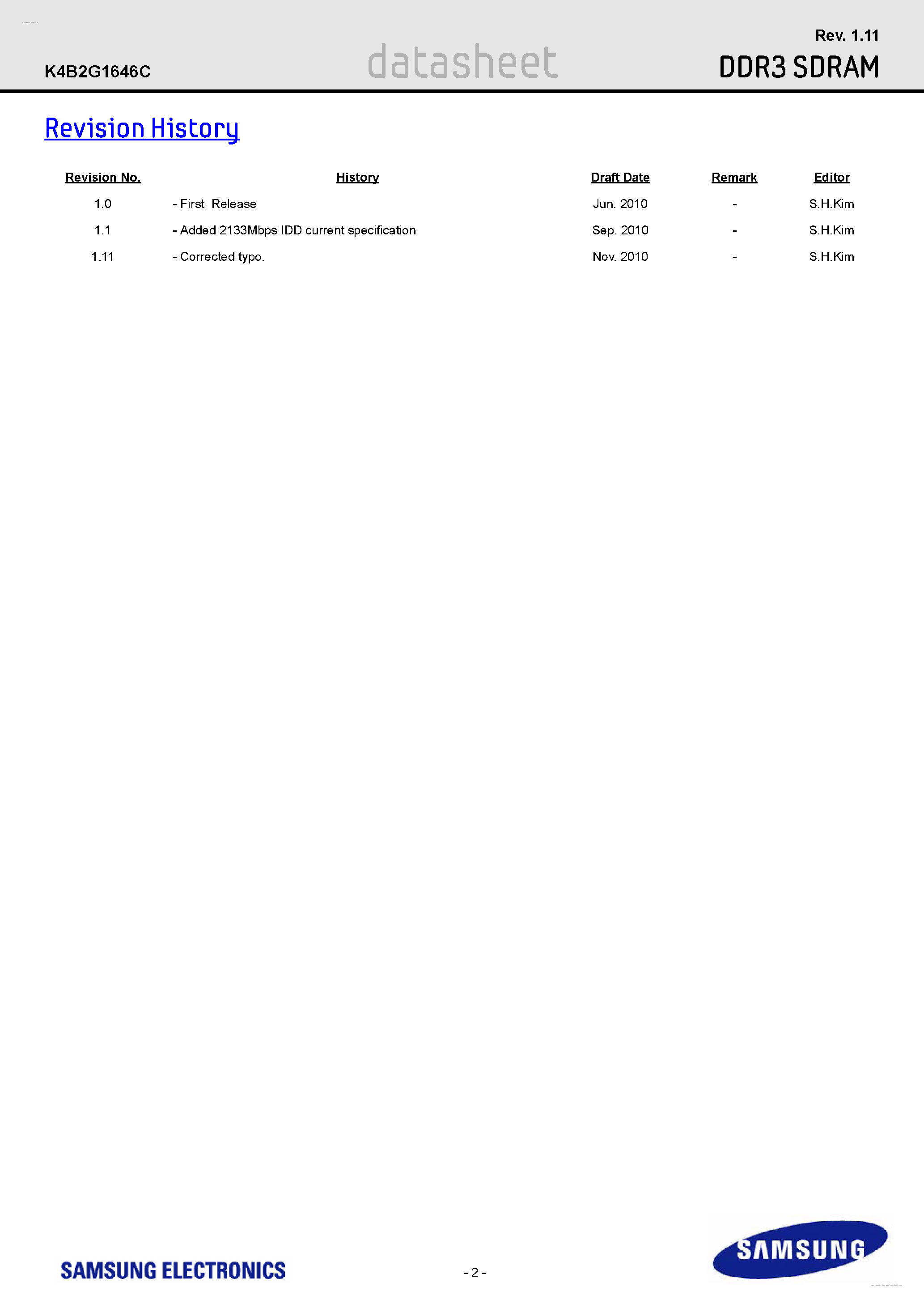 Datasheet K4B2G1646C - 2Gb C-die DDR3 SDRAM page 2