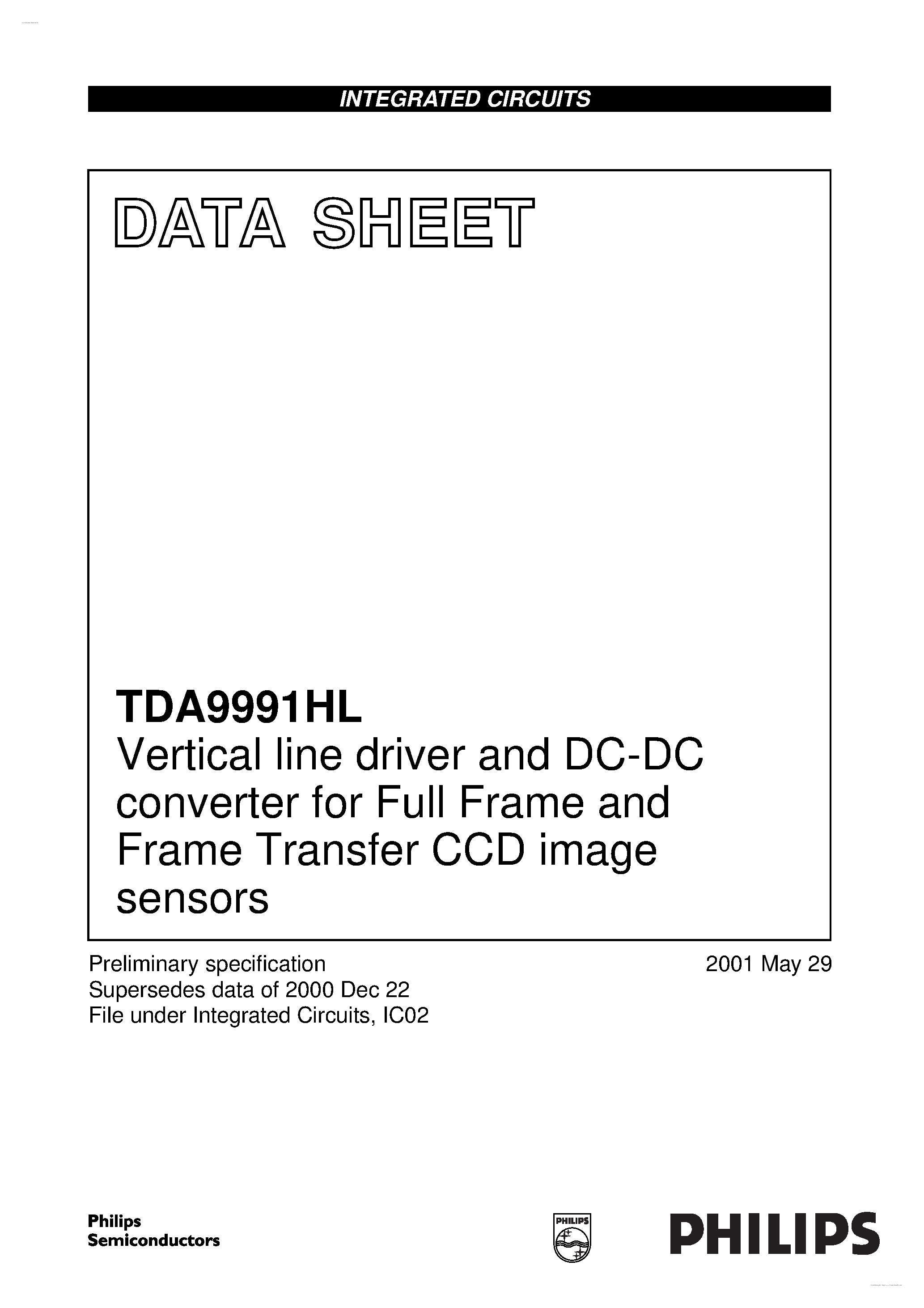 Даташит TDA9991HL - Vertical line driver and DC-DC converter страница 1