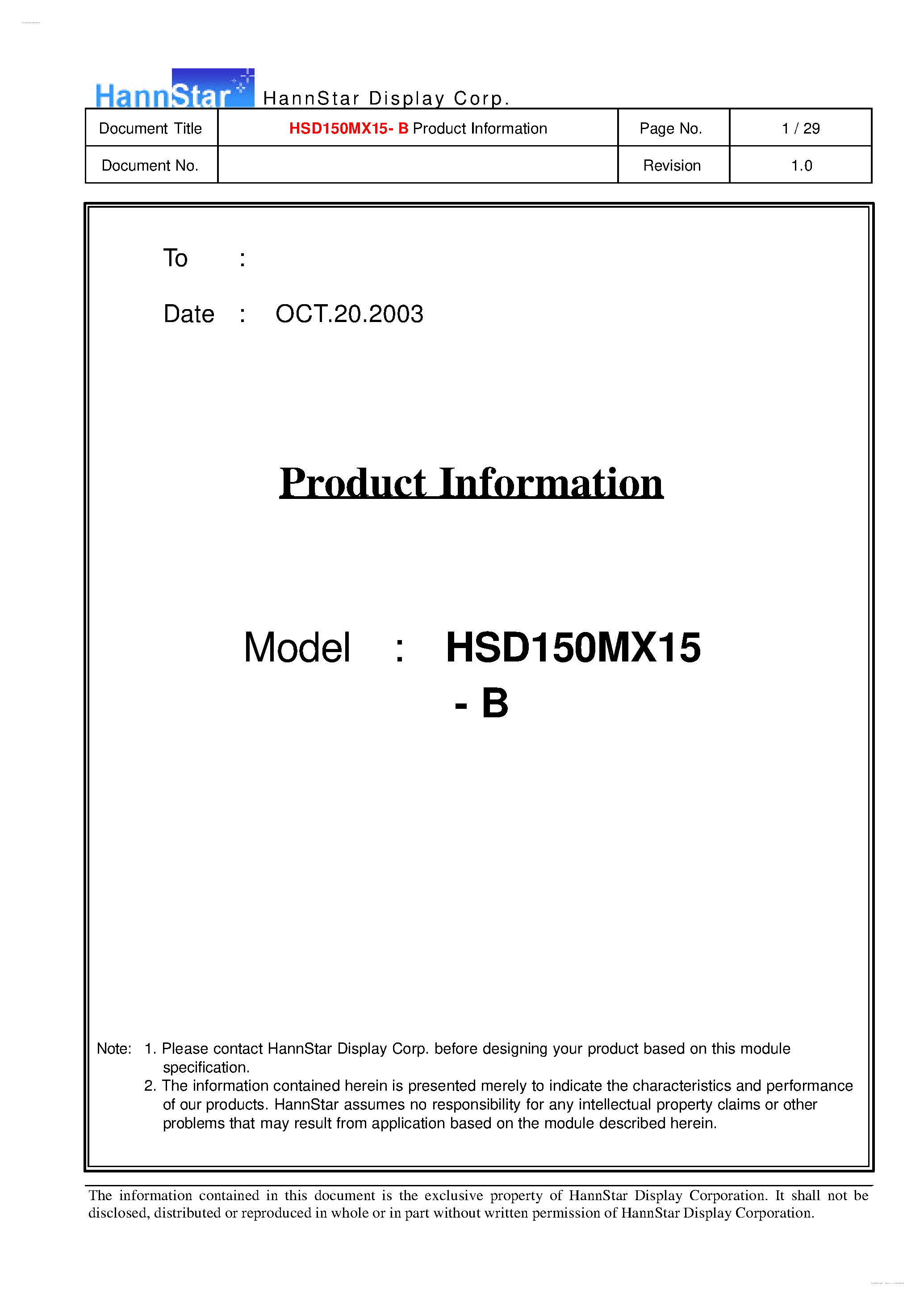 Datasheet HSD150MX15-B - Display page 1