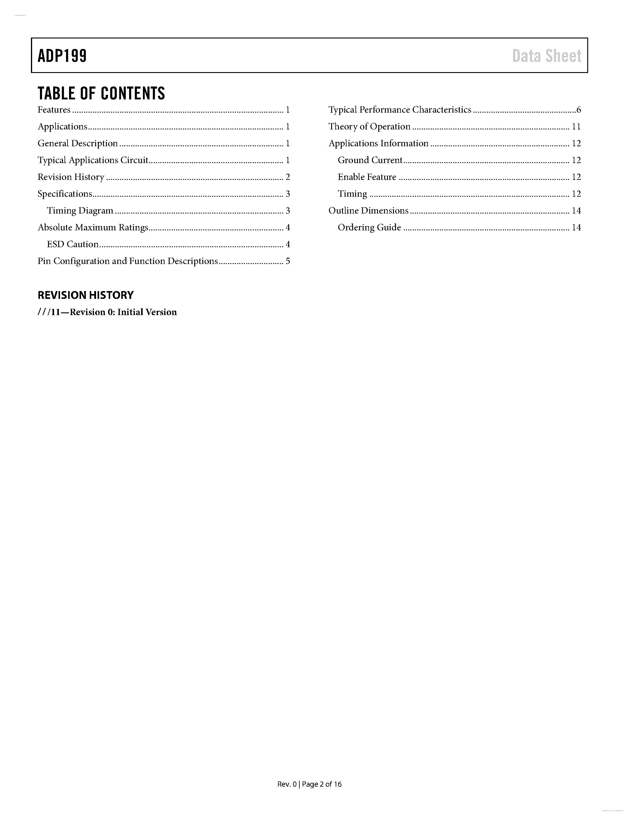 Даташит ADP199 - 500 mA Logic Controlled High-Side Load Switch страница 2