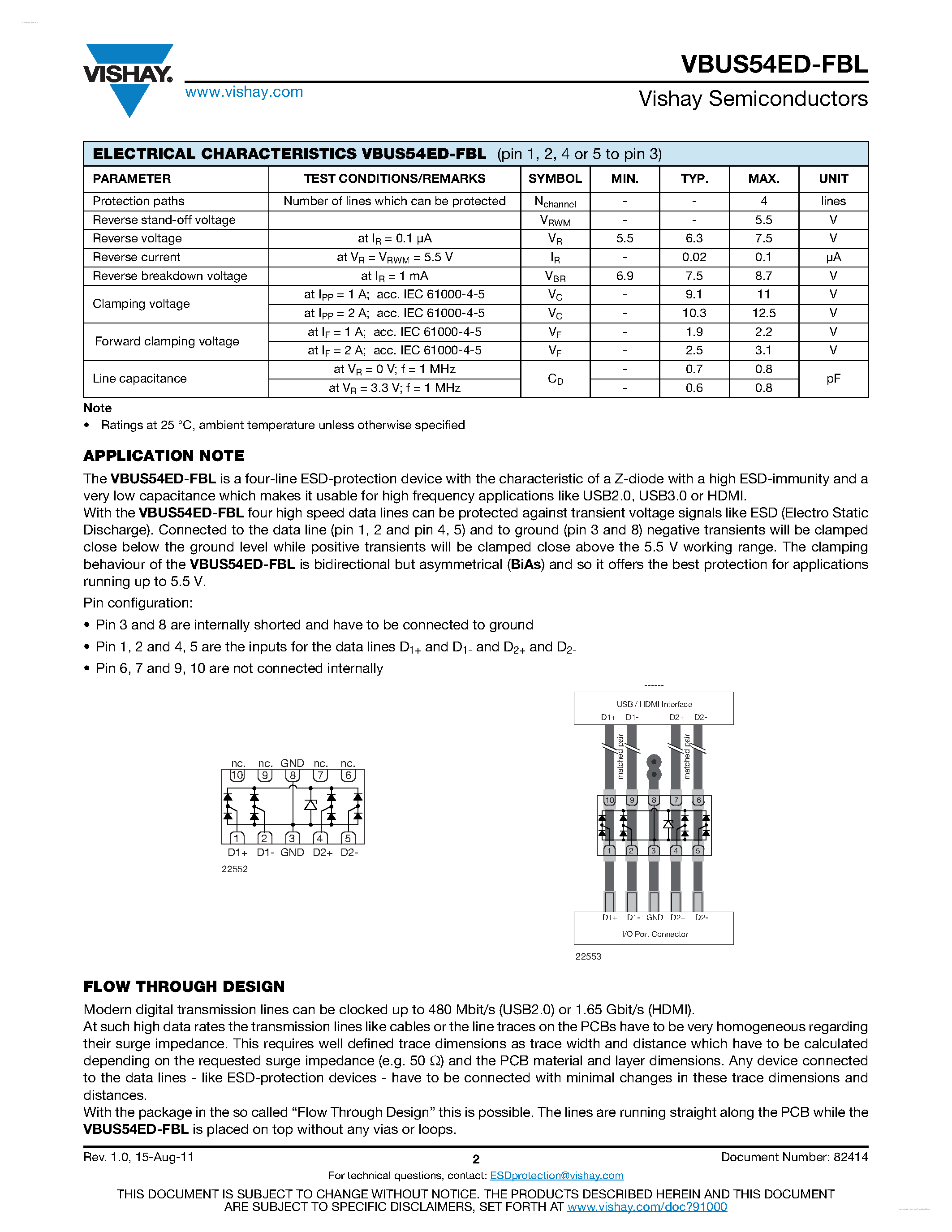 Datasheet VBUS54ED-FBL - 4-Line BUS-Port ESD Protection - Flow Through Design page 2