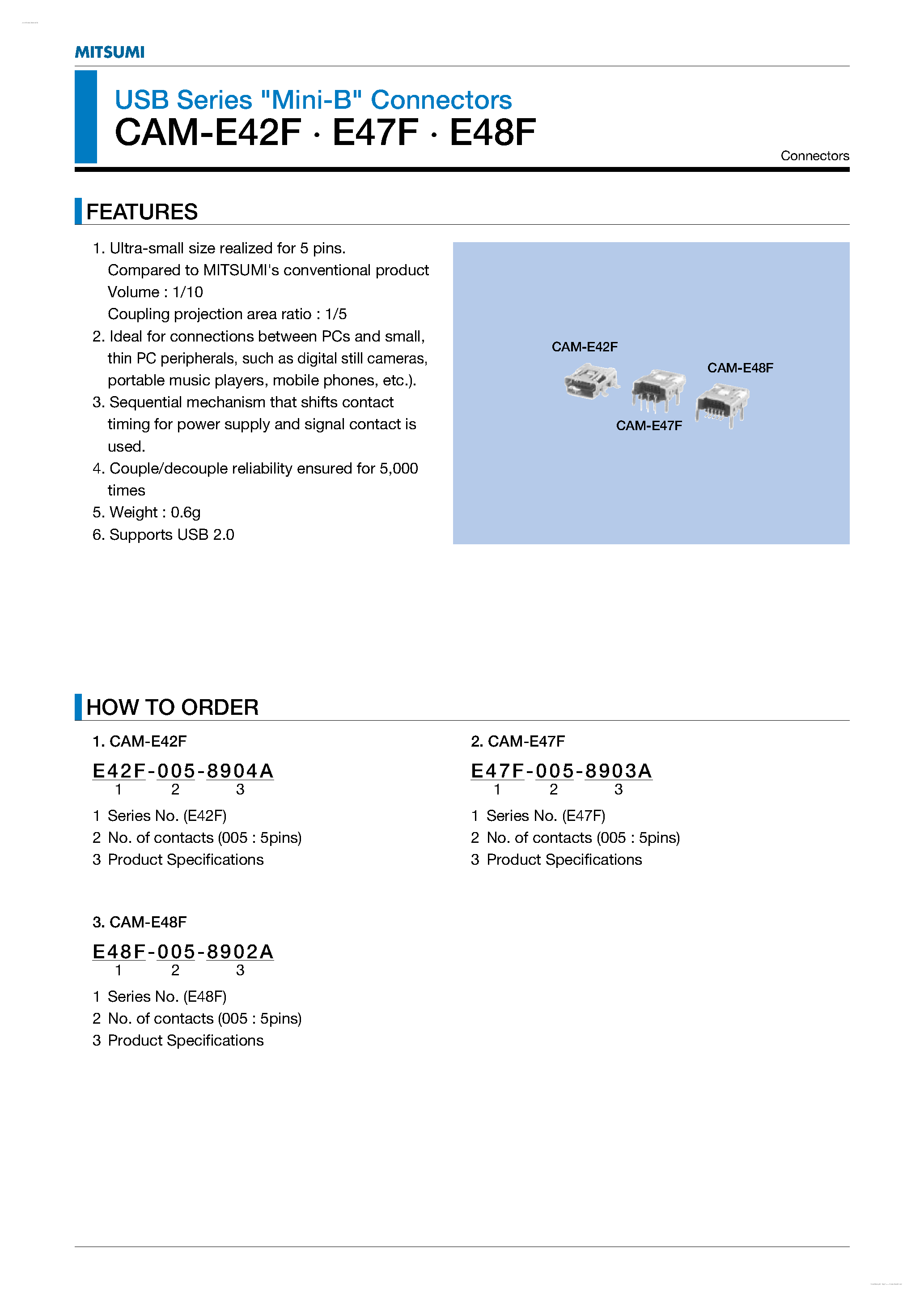 Datasheet CAM-E42F - USB Series Mini-B Connectors page 1