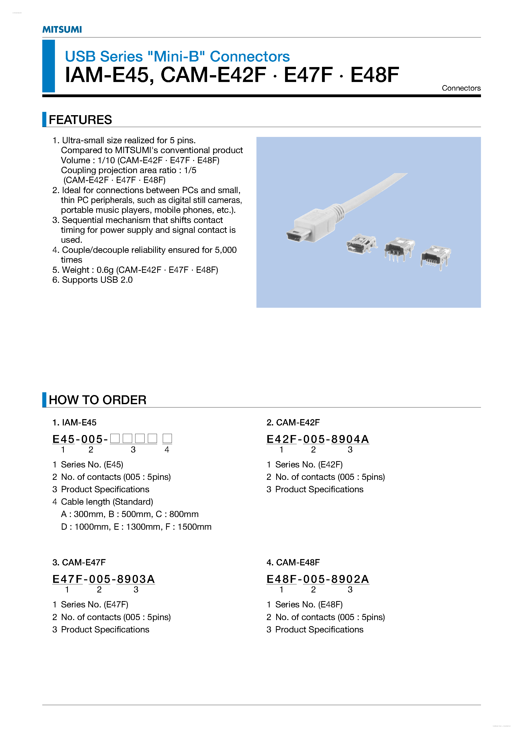 Datasheet IAM-E45 - USB Series Mini-B Connectors page 1