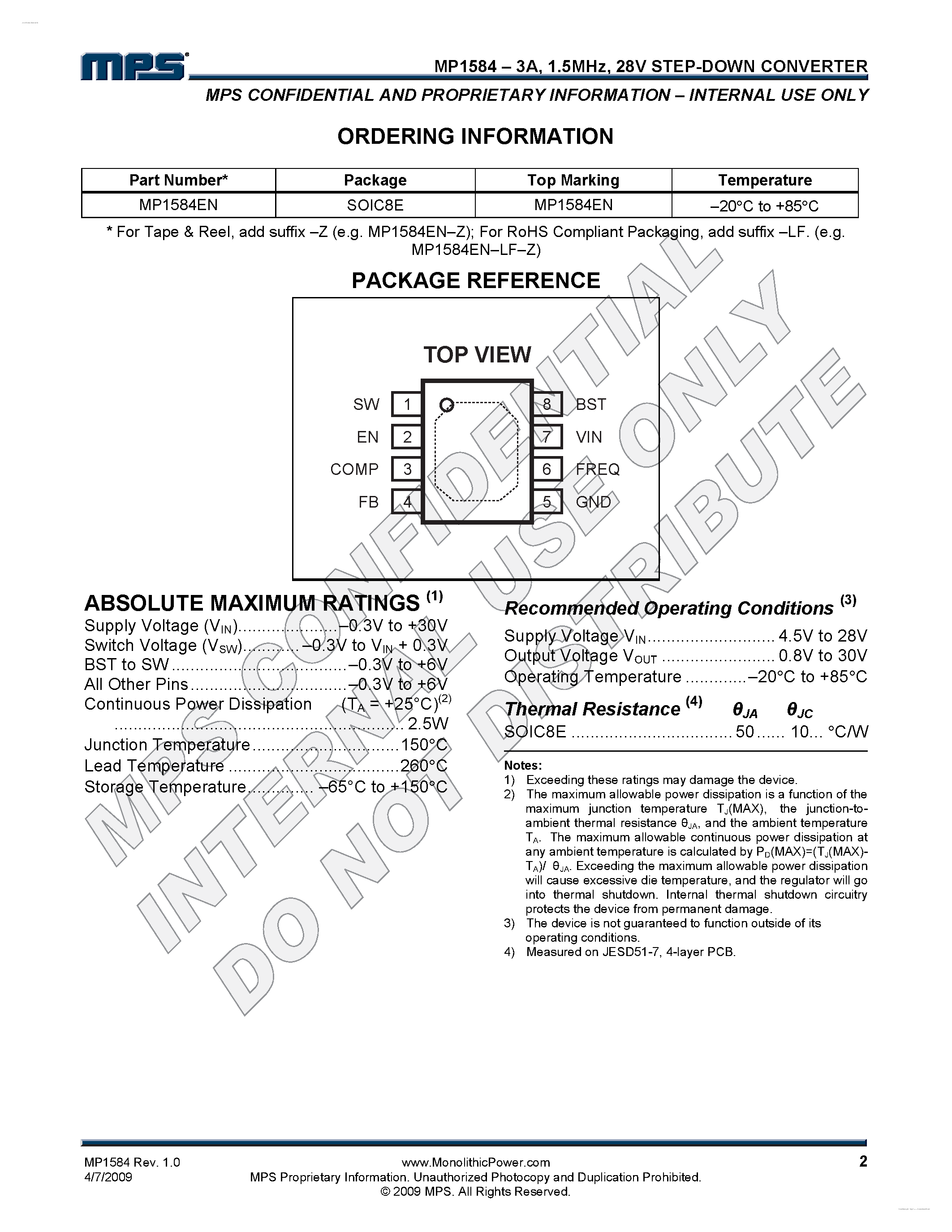 Даташит на микросхему MP1584 страница 2 Даташит MP1584 - Step-Down Converter страница 2