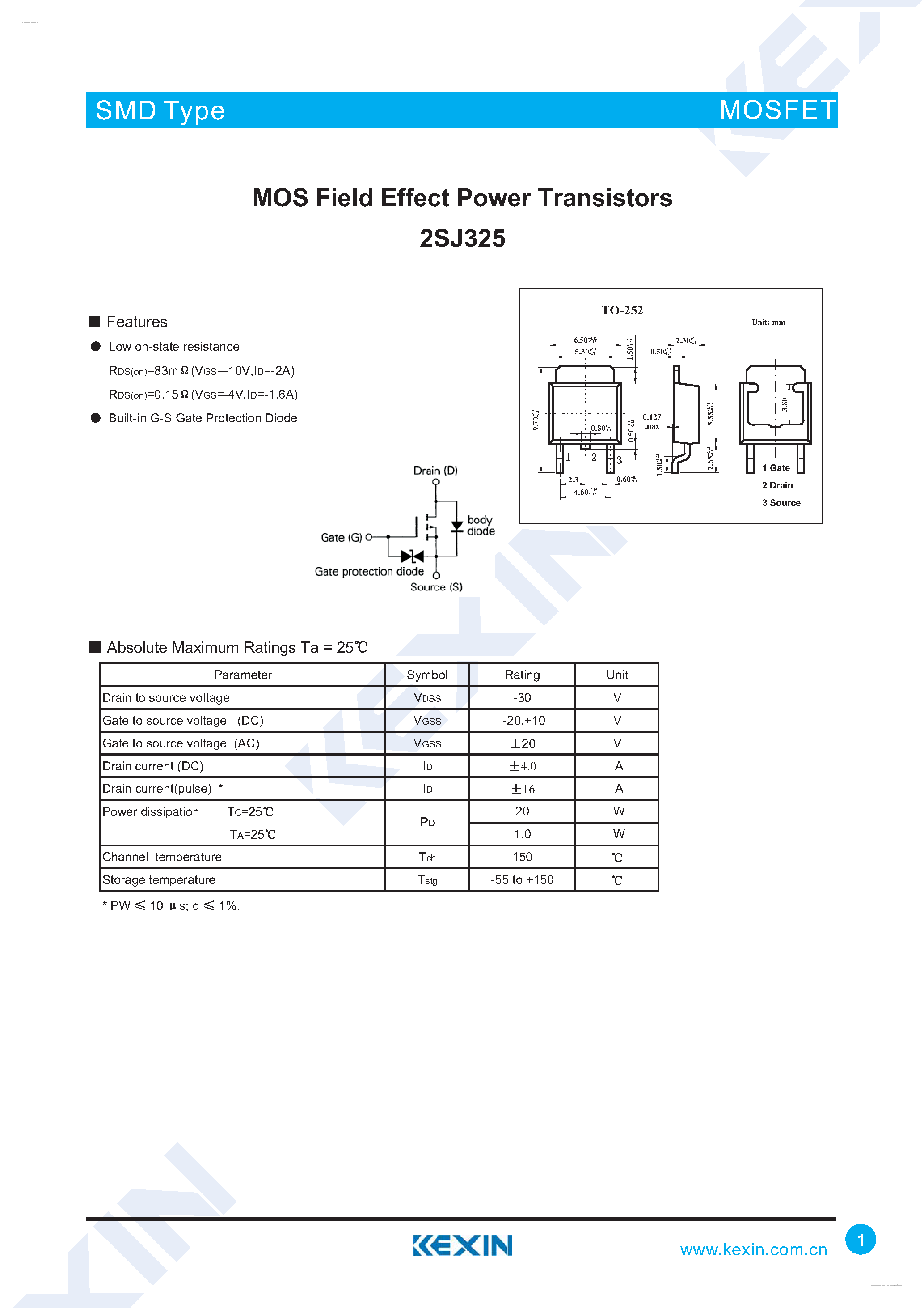 Даташит 2SJ325 - MOS Field Effect Power Transistors страница 1