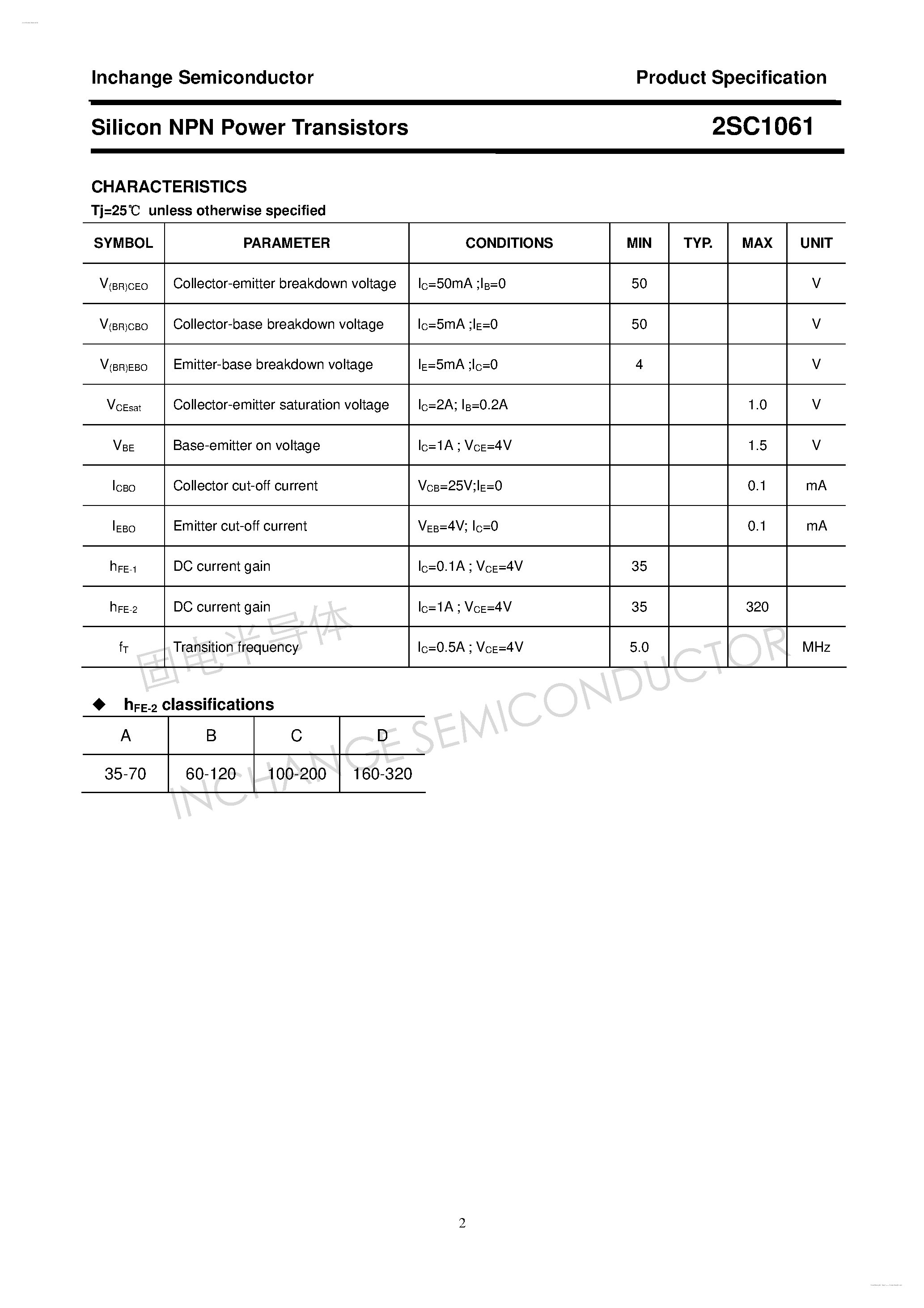 Datasheet 2SC1061 - Silicon NPN Power Transistors page 2