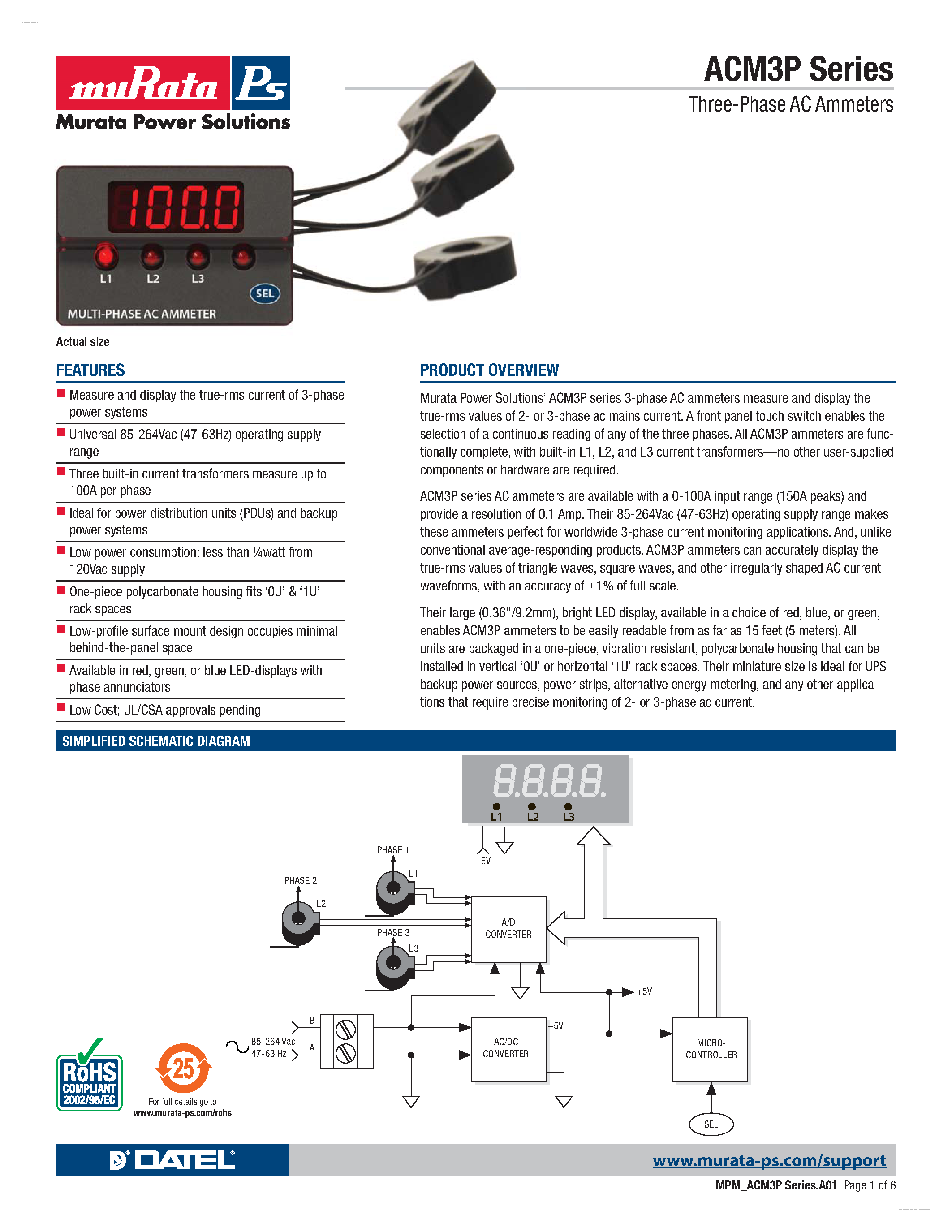 Datasheet ACM3P - Three-Phase AC Ammeters page 1