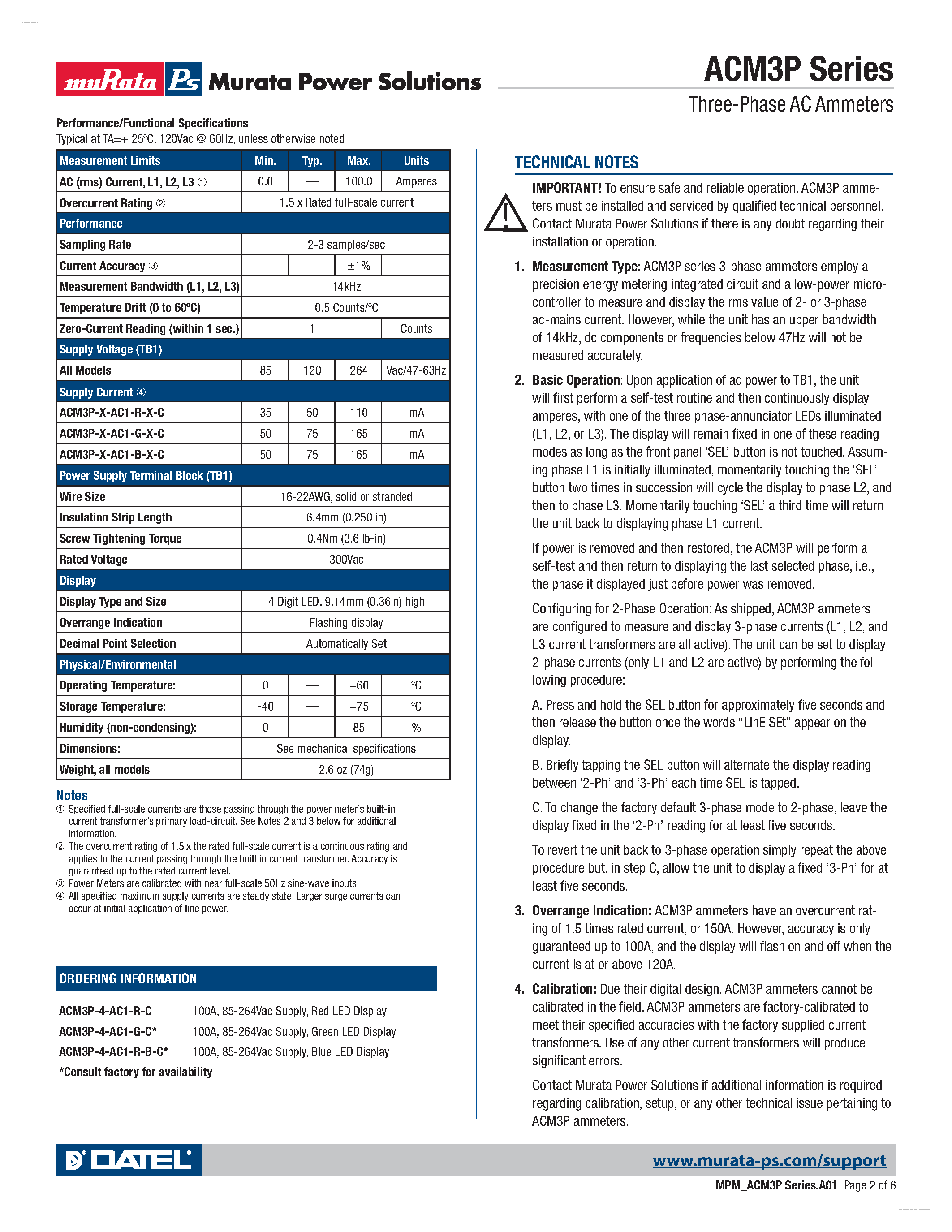 Datasheet ACM3P - Three-Phase AC Ammeters page 2