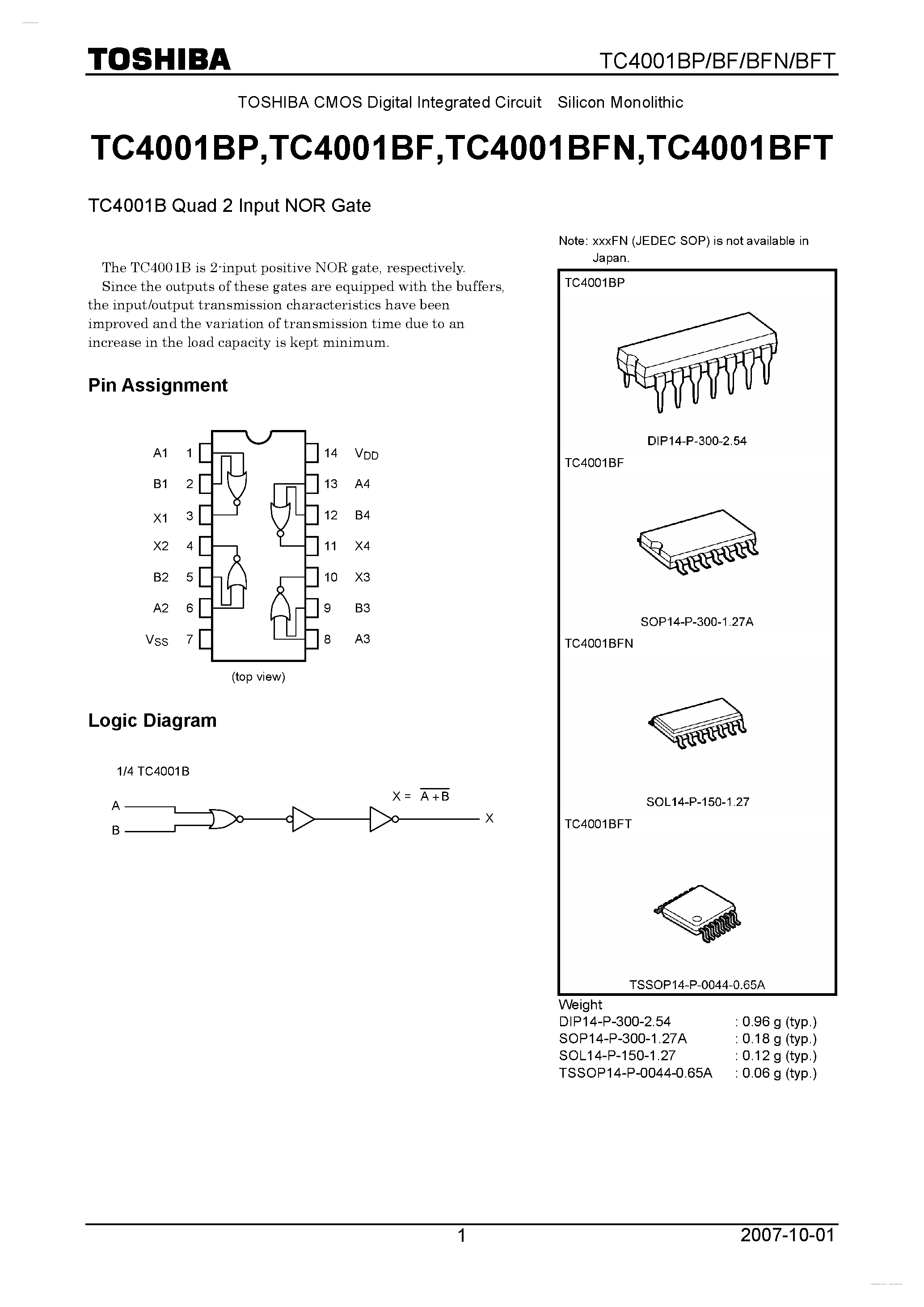 Даташит TC4001BF - CMOS Digital Integrated Circuit страница 1