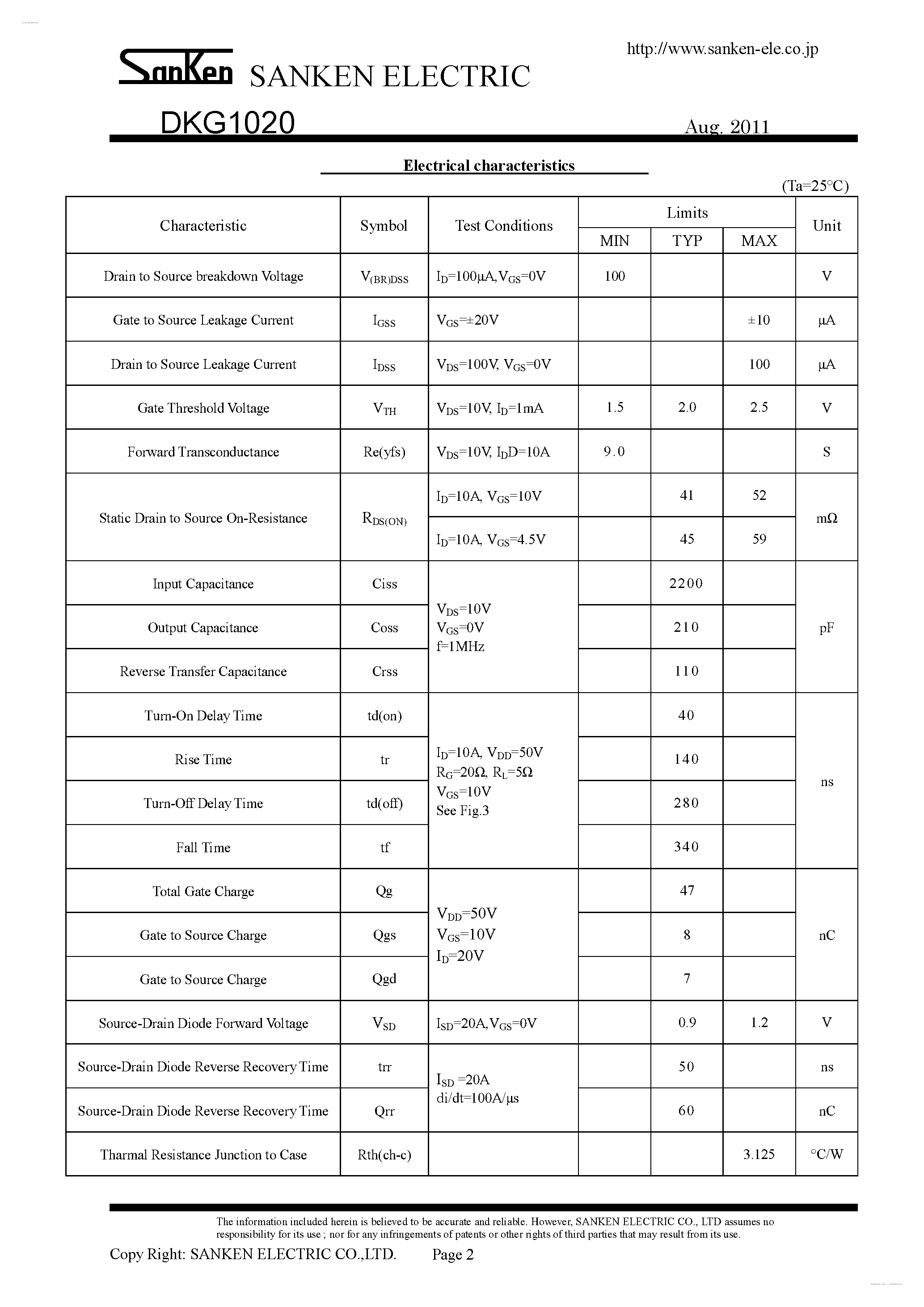 Datasheet DKG1020 - Low on-state resistance page 2