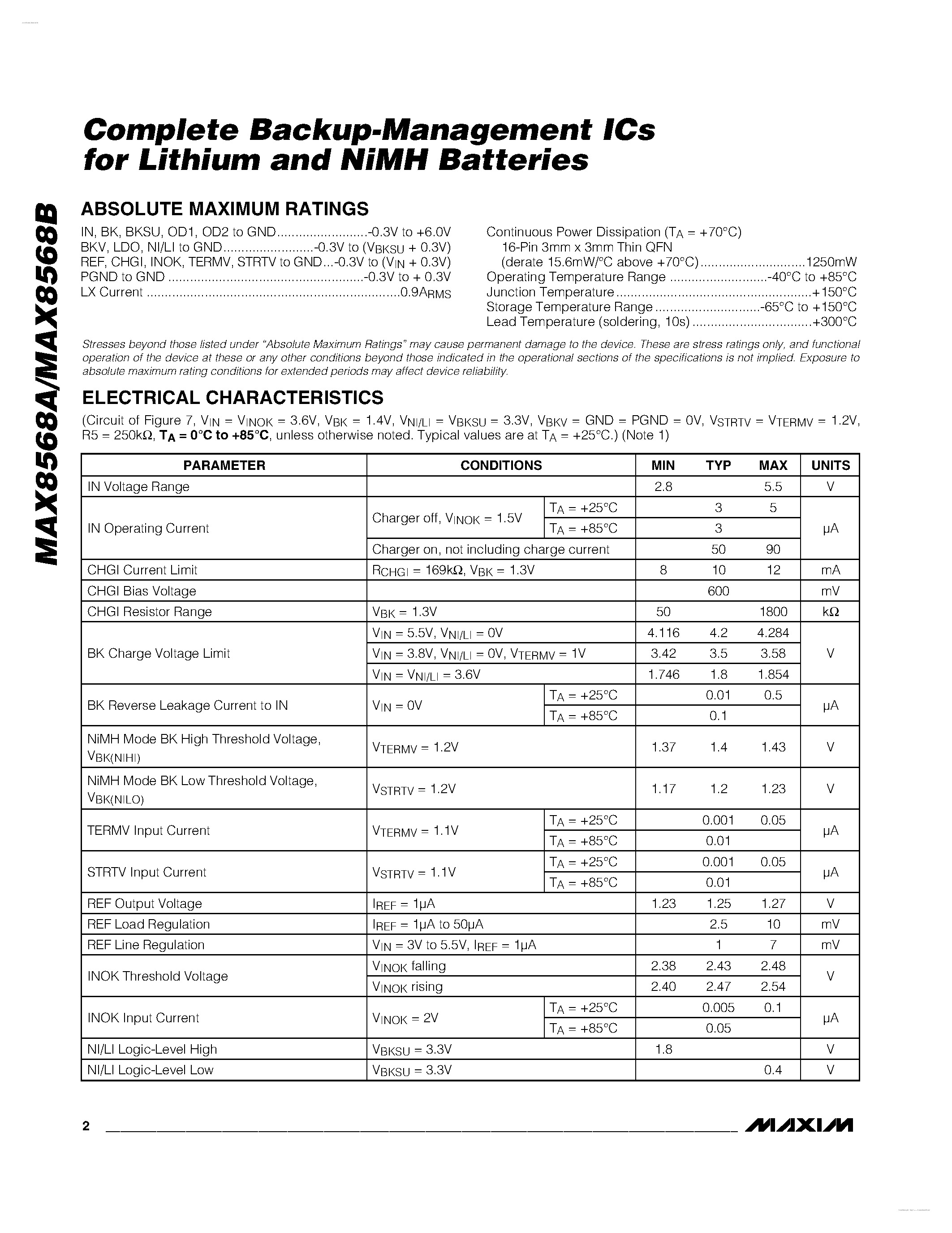 Datasheet MAX8568A - (MAX8568A/B) Complete Backup-Management ICs page 2