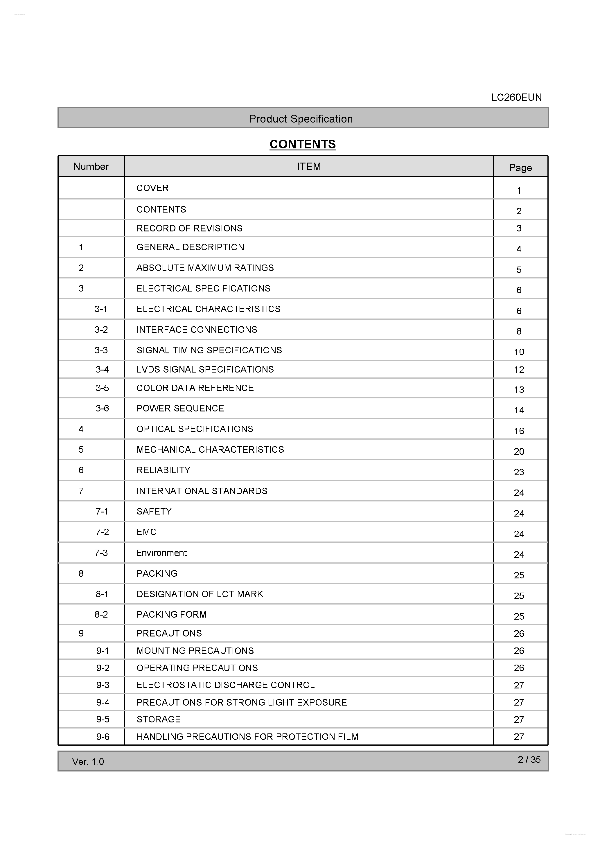 Datasheet LC260EUN-SCA1 - Display Module page 2