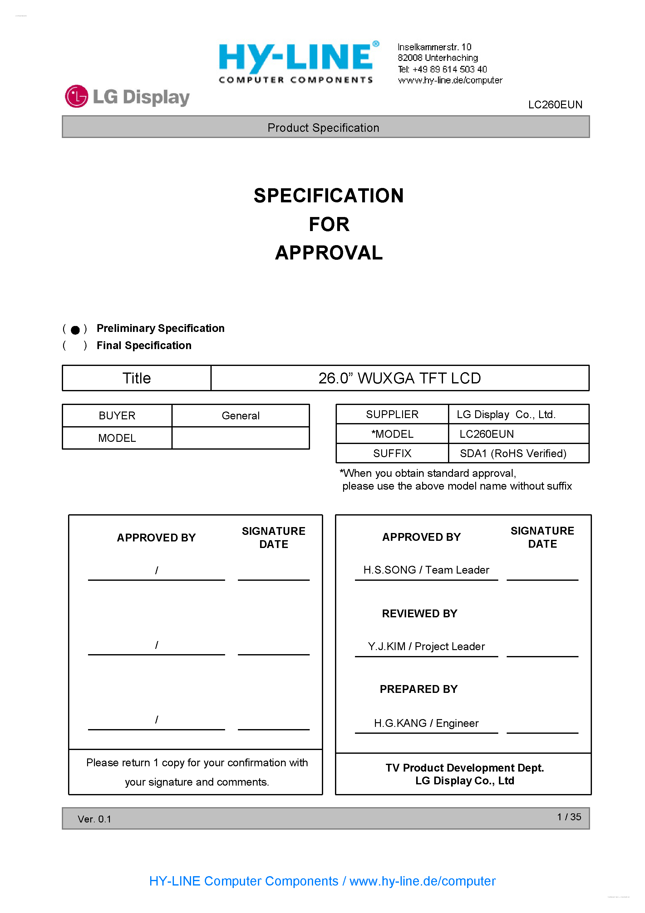 Datasheet LC260EUN-SDA1 - Display Module page 2