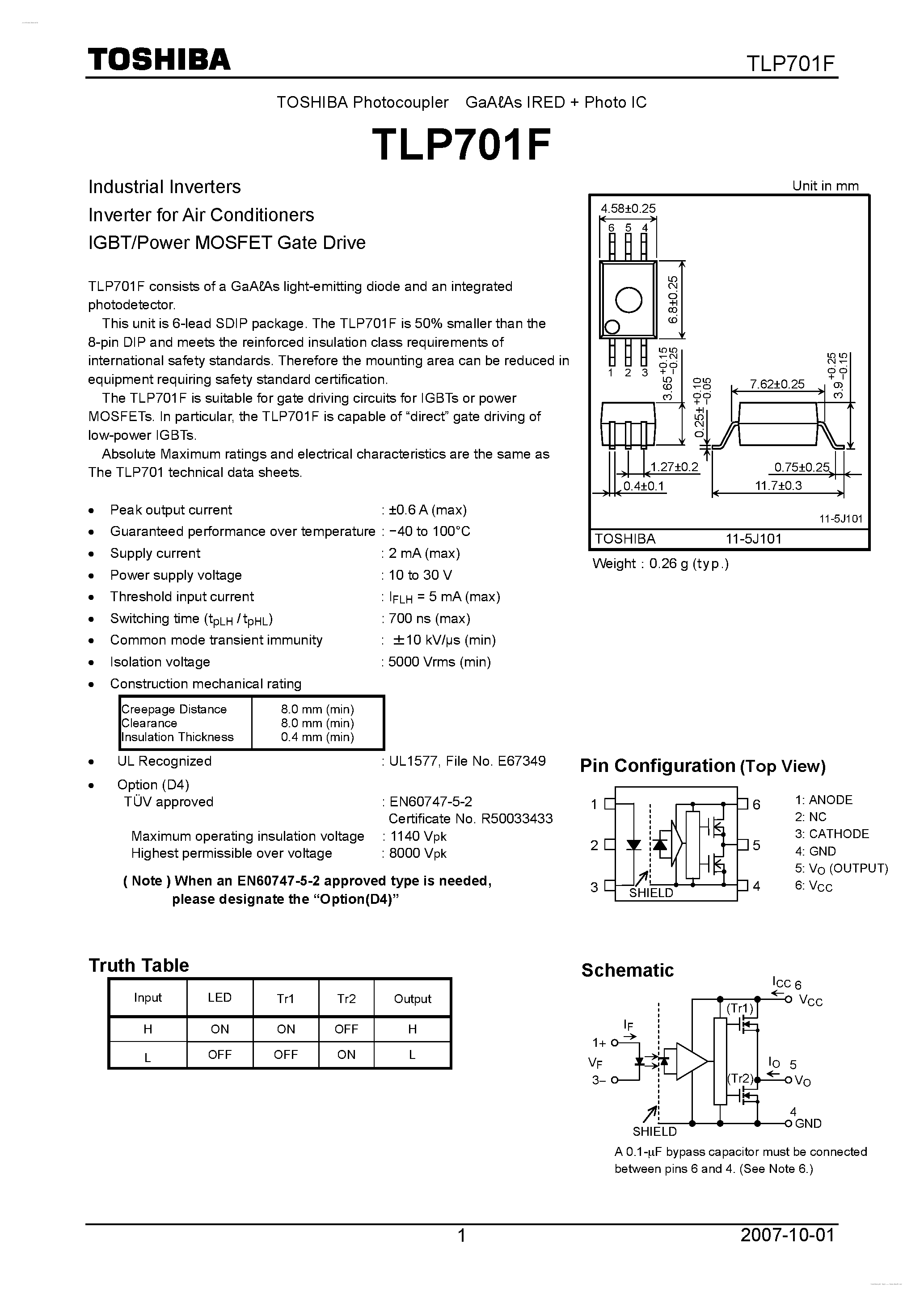 Даташит TLP701F - Inverter страница 1