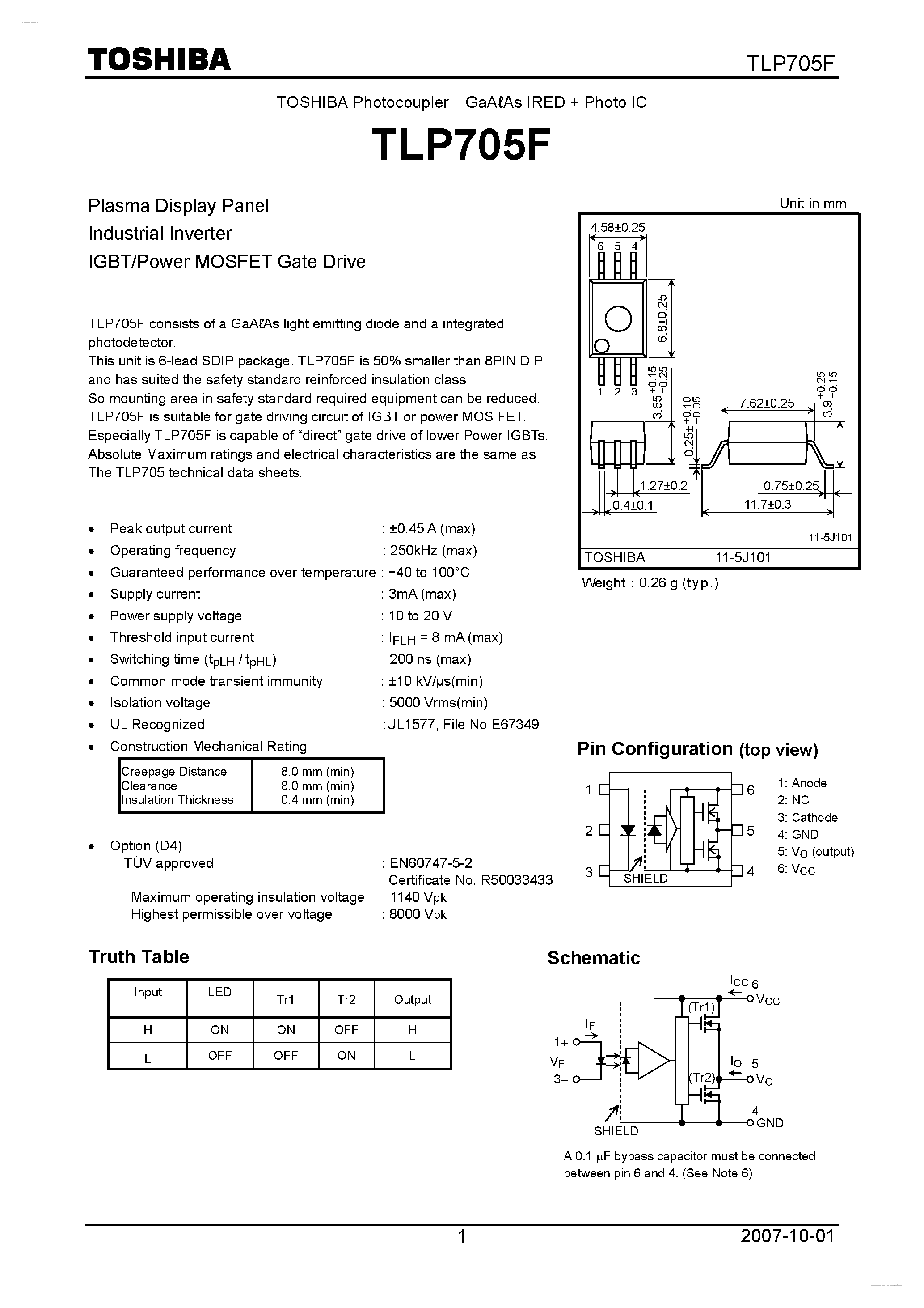 Даташит TLP705F - Plasma Display Panel страница 1