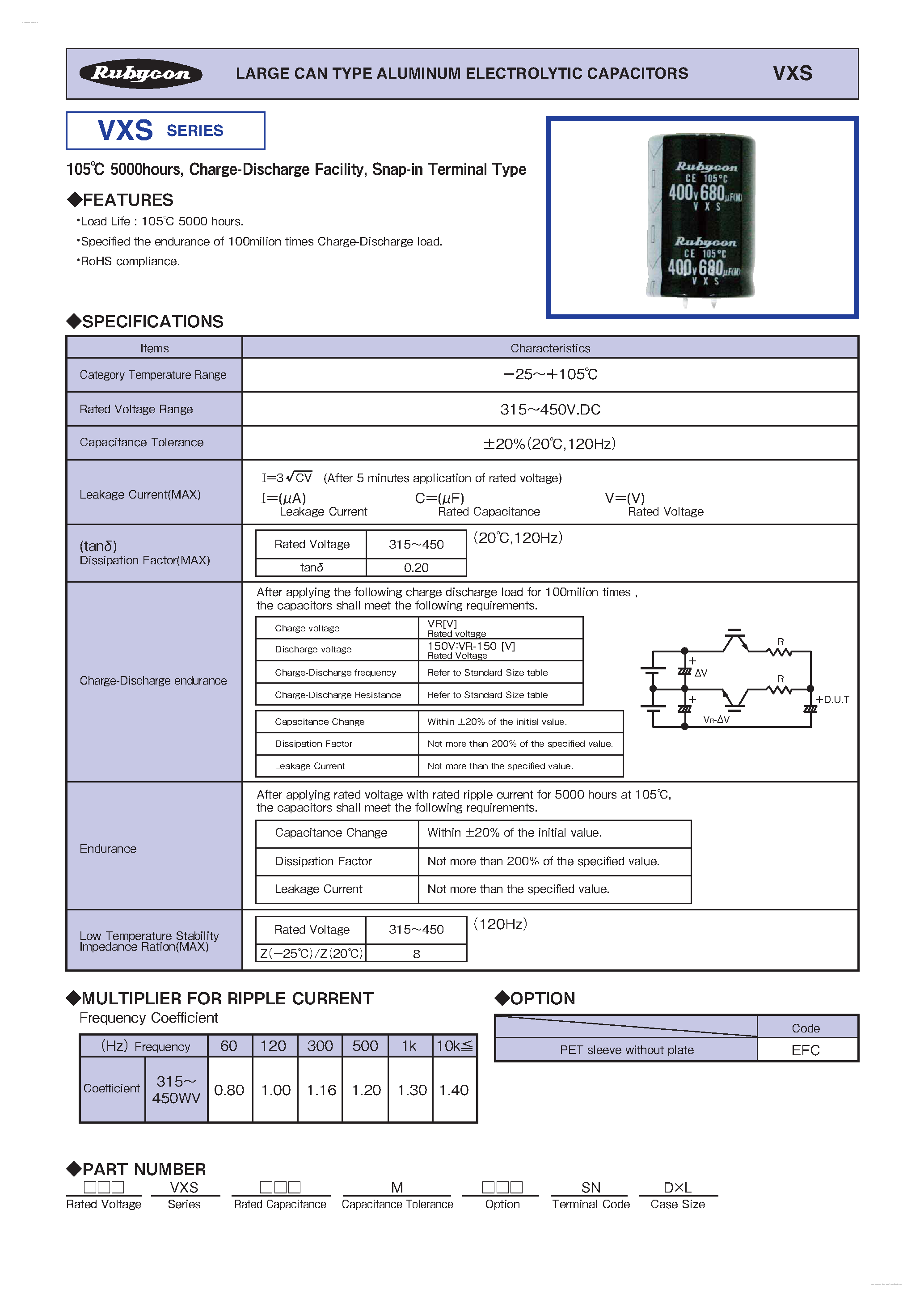 Datasheet VXS - LARGE CAN TYPE ALUMINUM ELECTROLYTIC CAPACITORS page 1