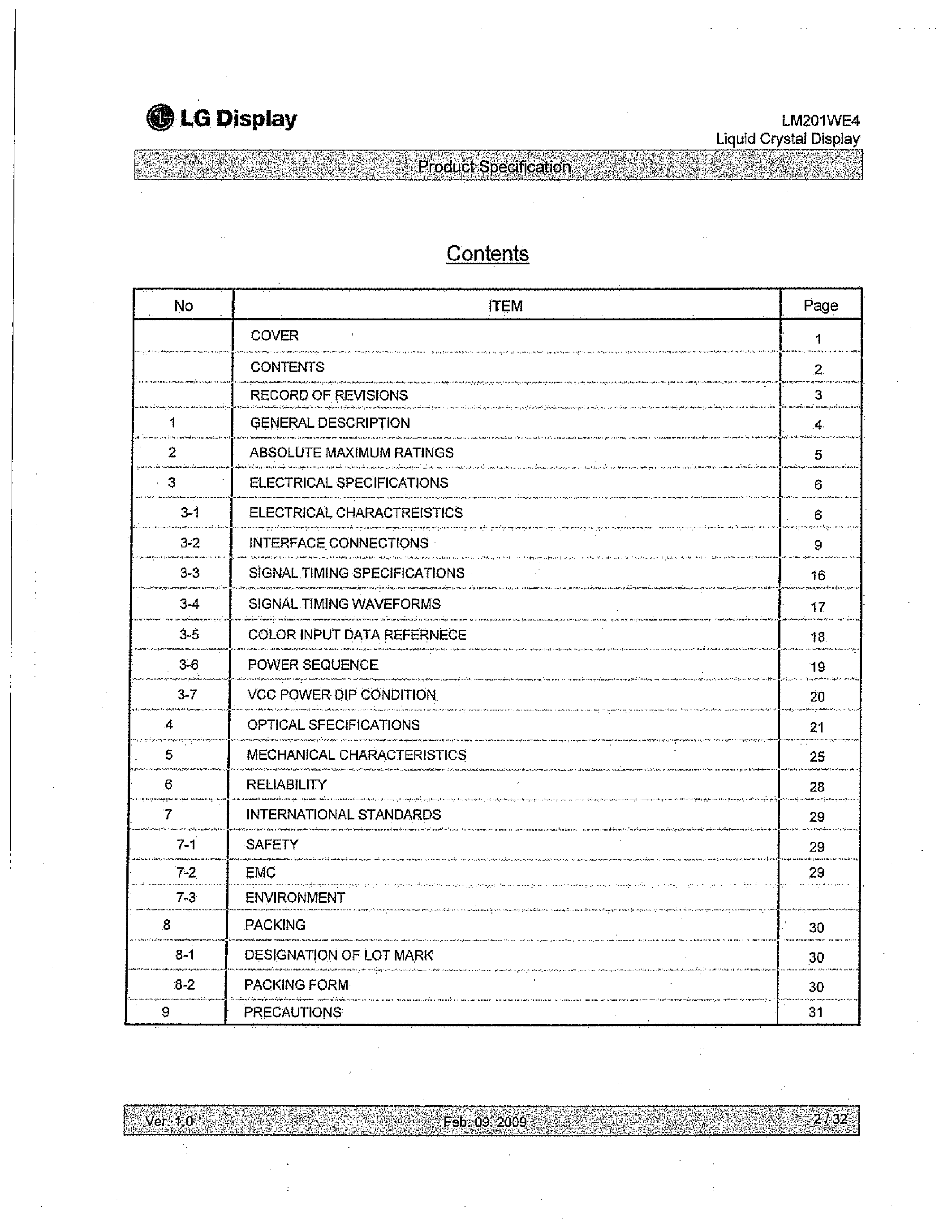 Datasheet LM201WE4-TLB2 - Display Module page 2