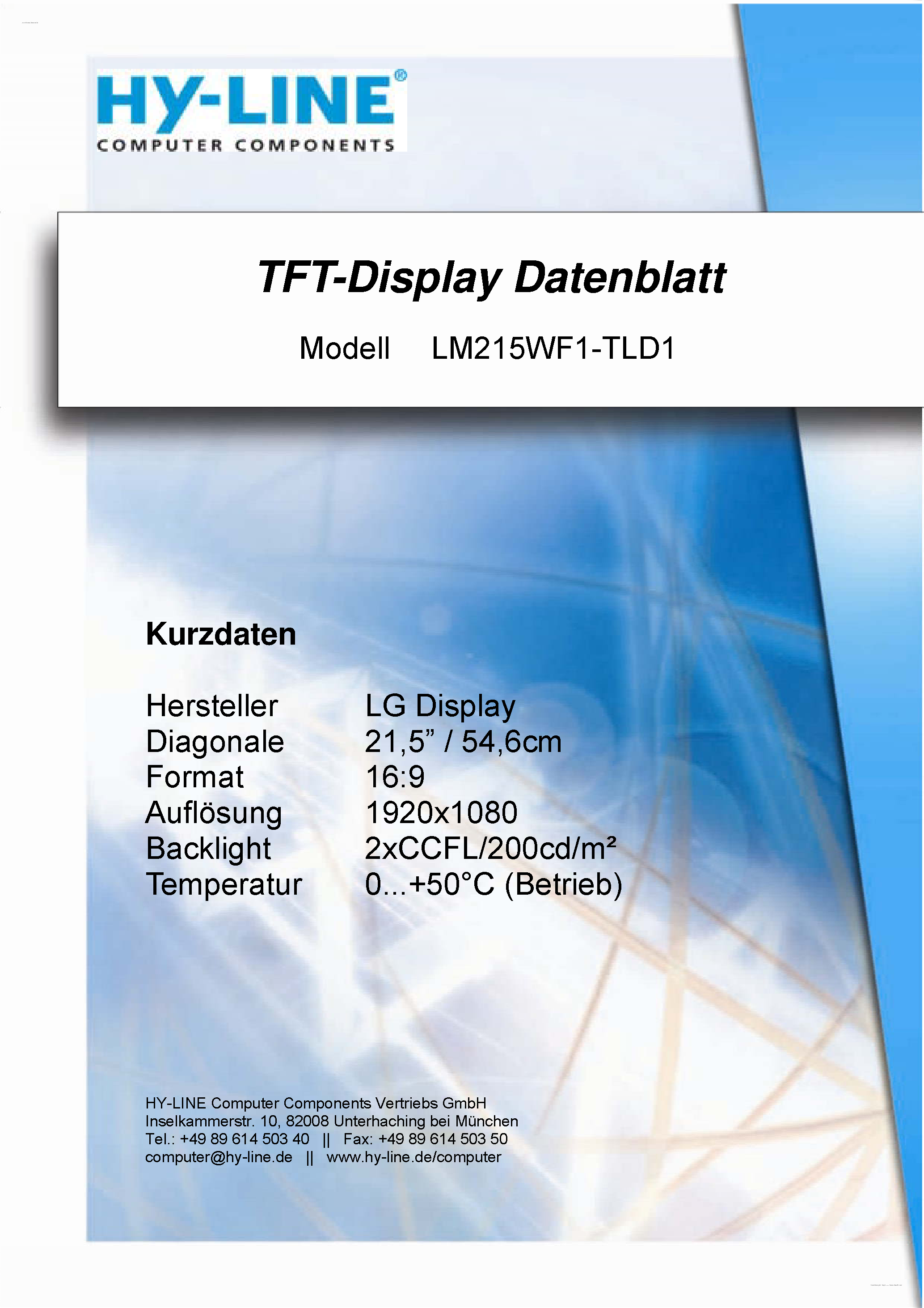 Datasheet LM215WF1-TLD1 - Display Module page 1