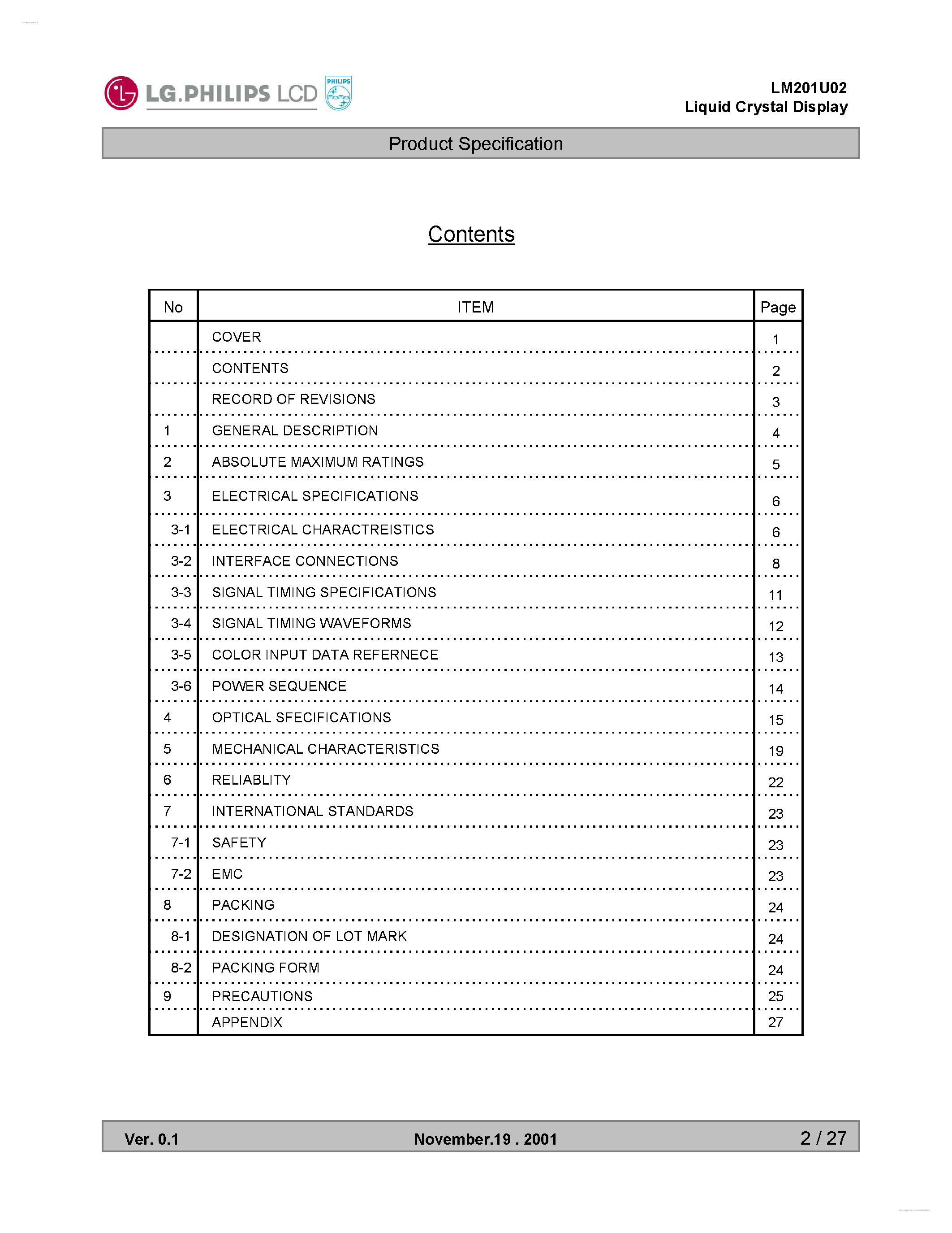 Datasheet LM201U02-A3M1 - Display Module page 2