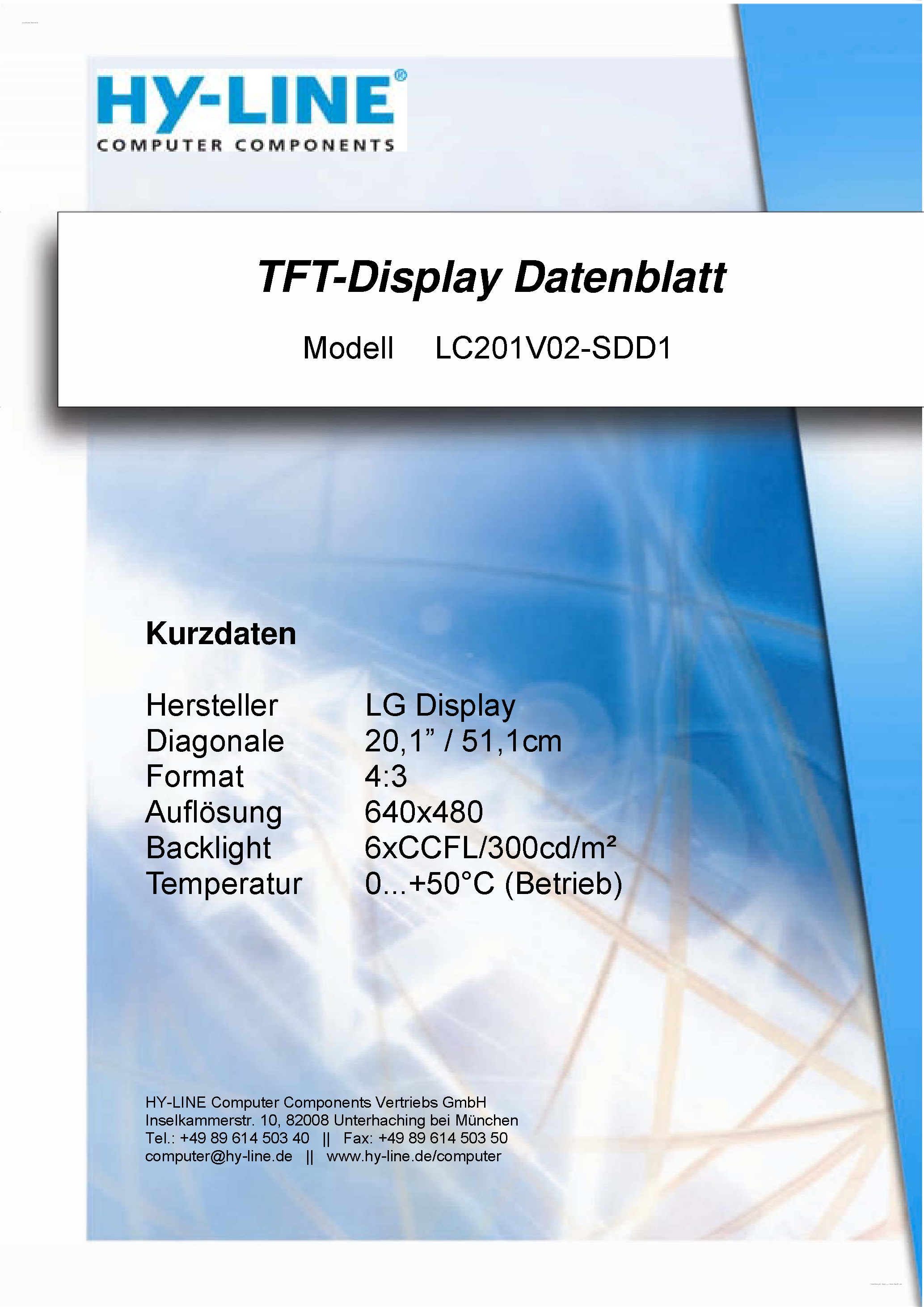 Datasheet LC201V02-SDD1 - Display Module page 1