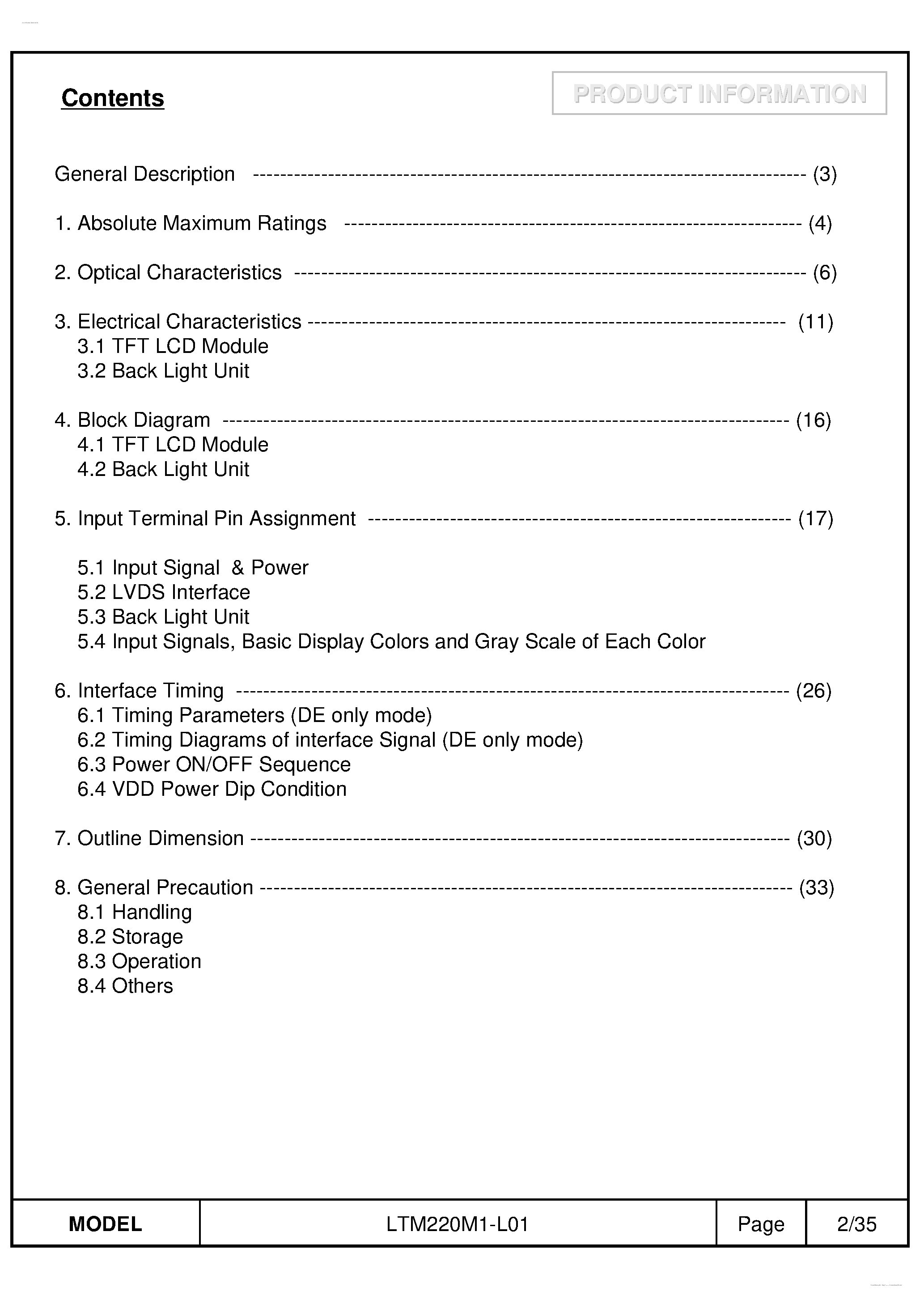 Даташит на микросхему LTM220M1-L01 страница 2 Даташит LTM220M1-L01 - Display Module страница 2