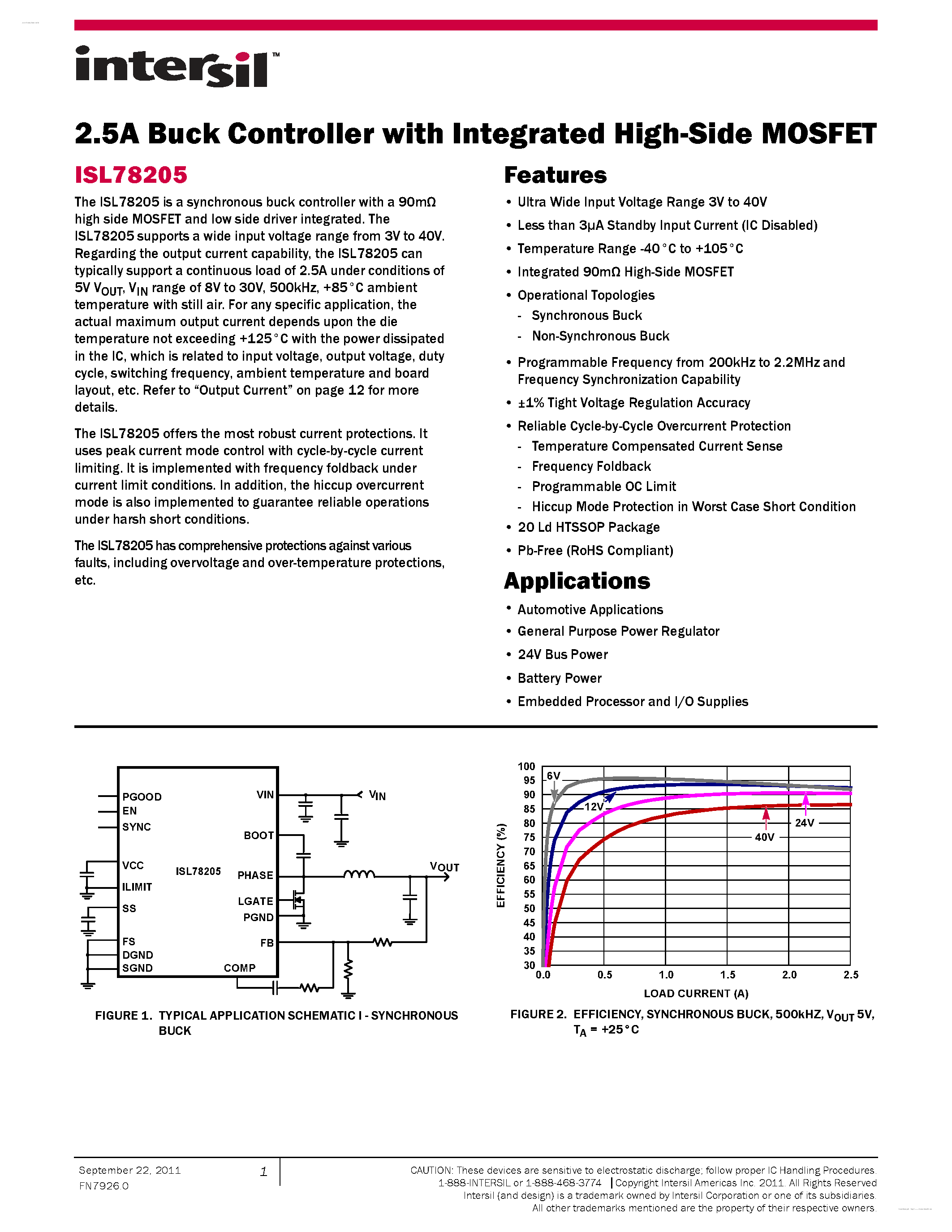 Datasheet ISL78205 - 2.5A Buck Controller page 1