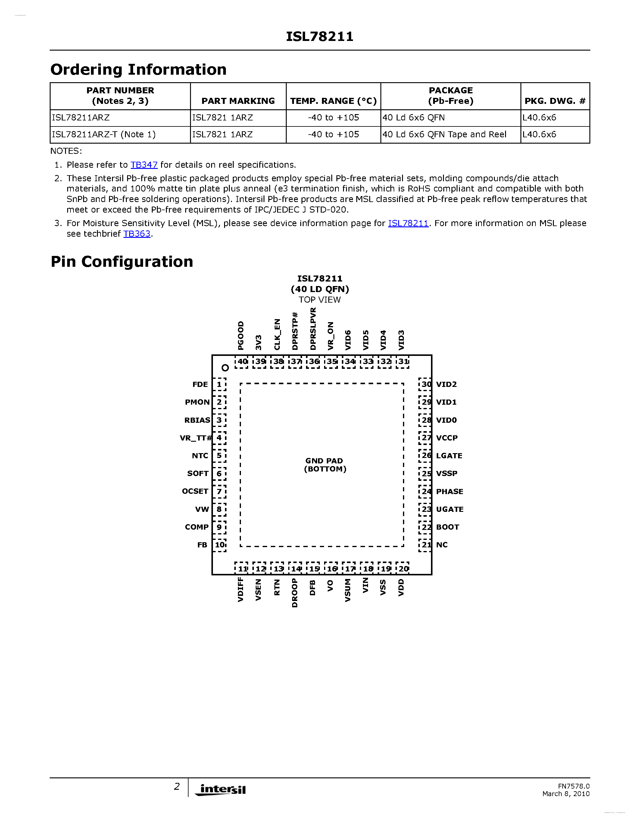 Datasheet ISL78211 - Automotive Single-Phase Core Regulator page 2