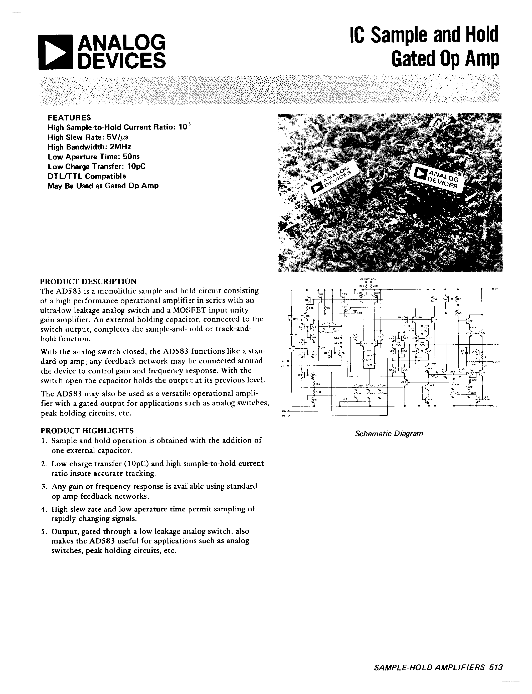 Datasheet AD583 - IC Sample and Hold Gated OP Amp page 1