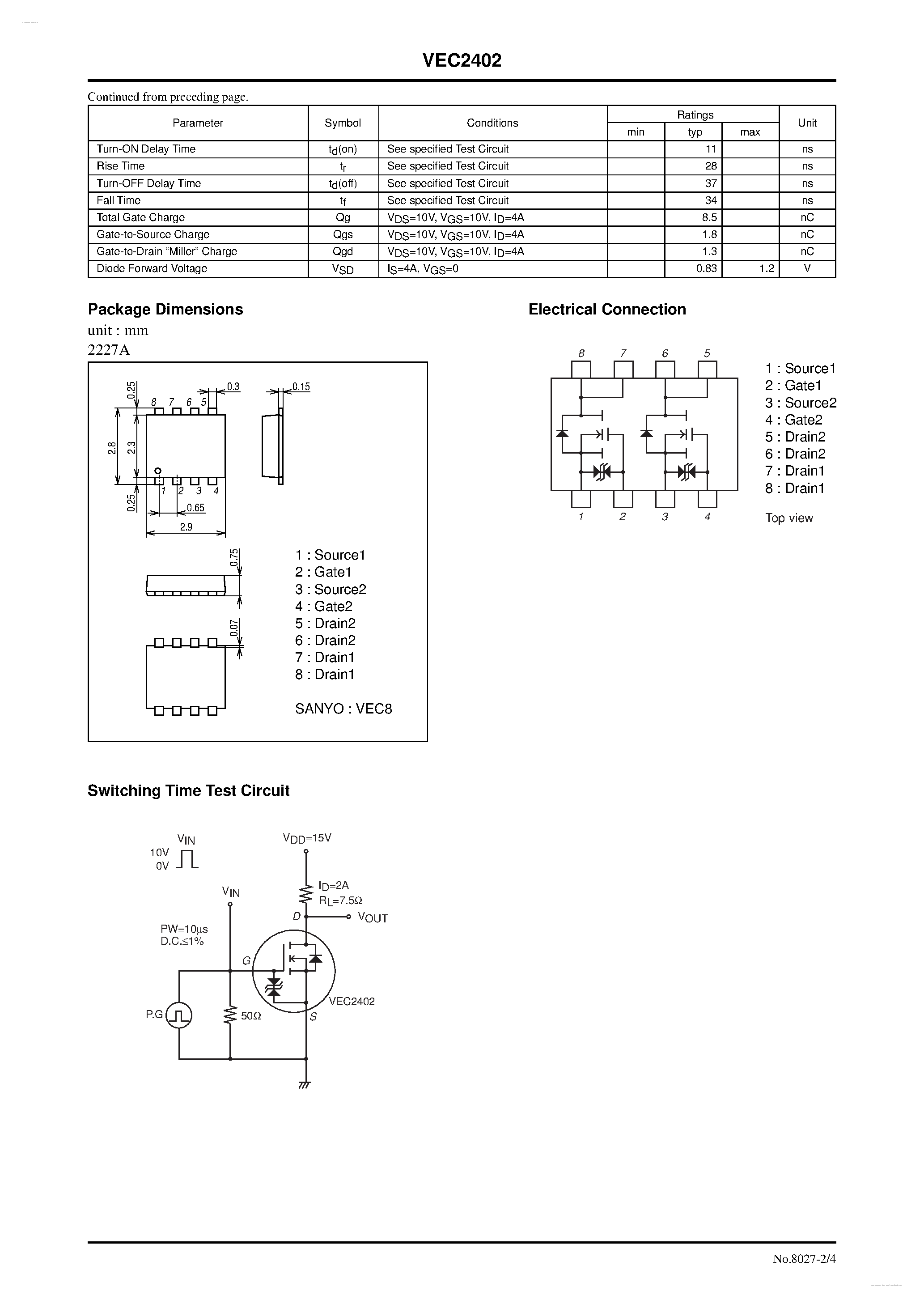 Даташит VEC2402 - N-Channel Silicon MOSFET страница 2