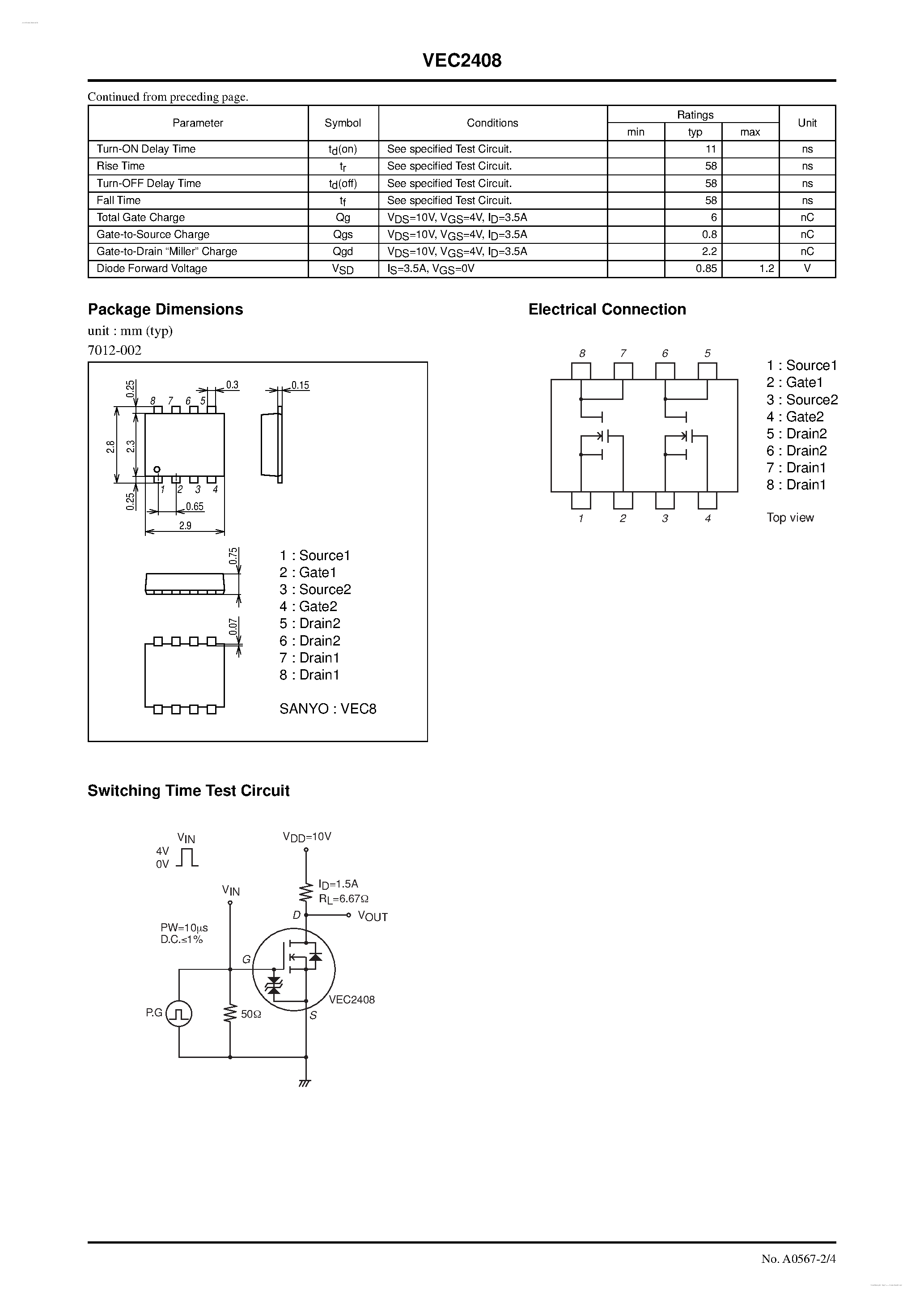 Даташит VEC2408 - N-Channel Silicon MOSFET страница 2