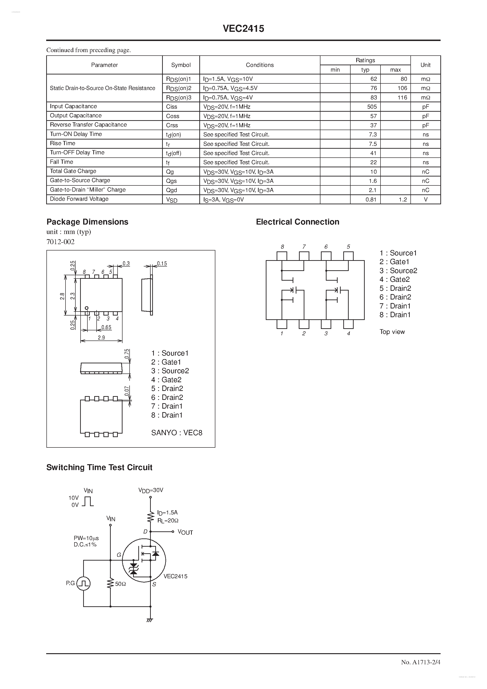 Даташит VEC2415 - N-Channel Silicon MOSFET страница 2