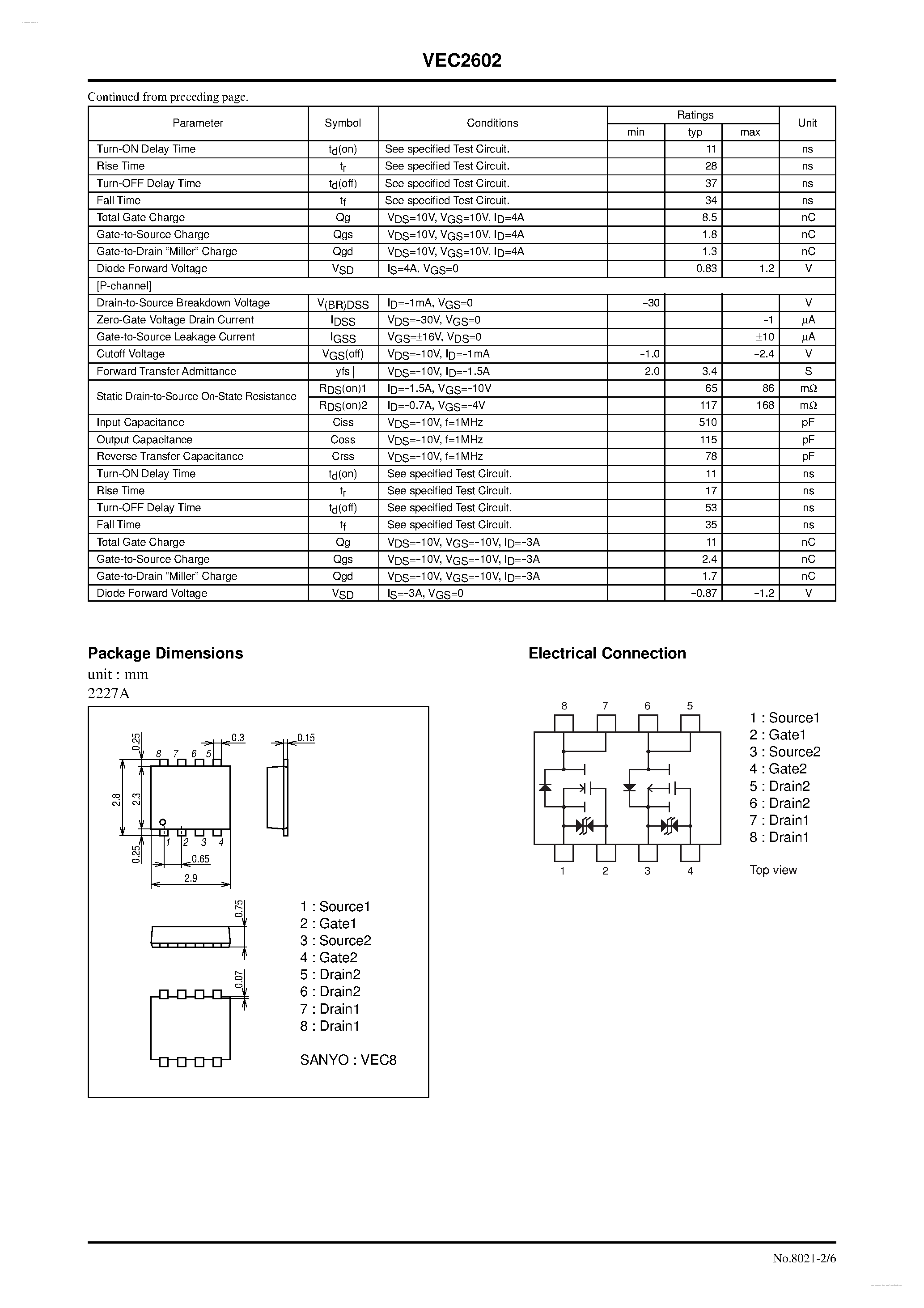 Даташит VEC2602 - N-Channel Silicon MOSFET страница 2