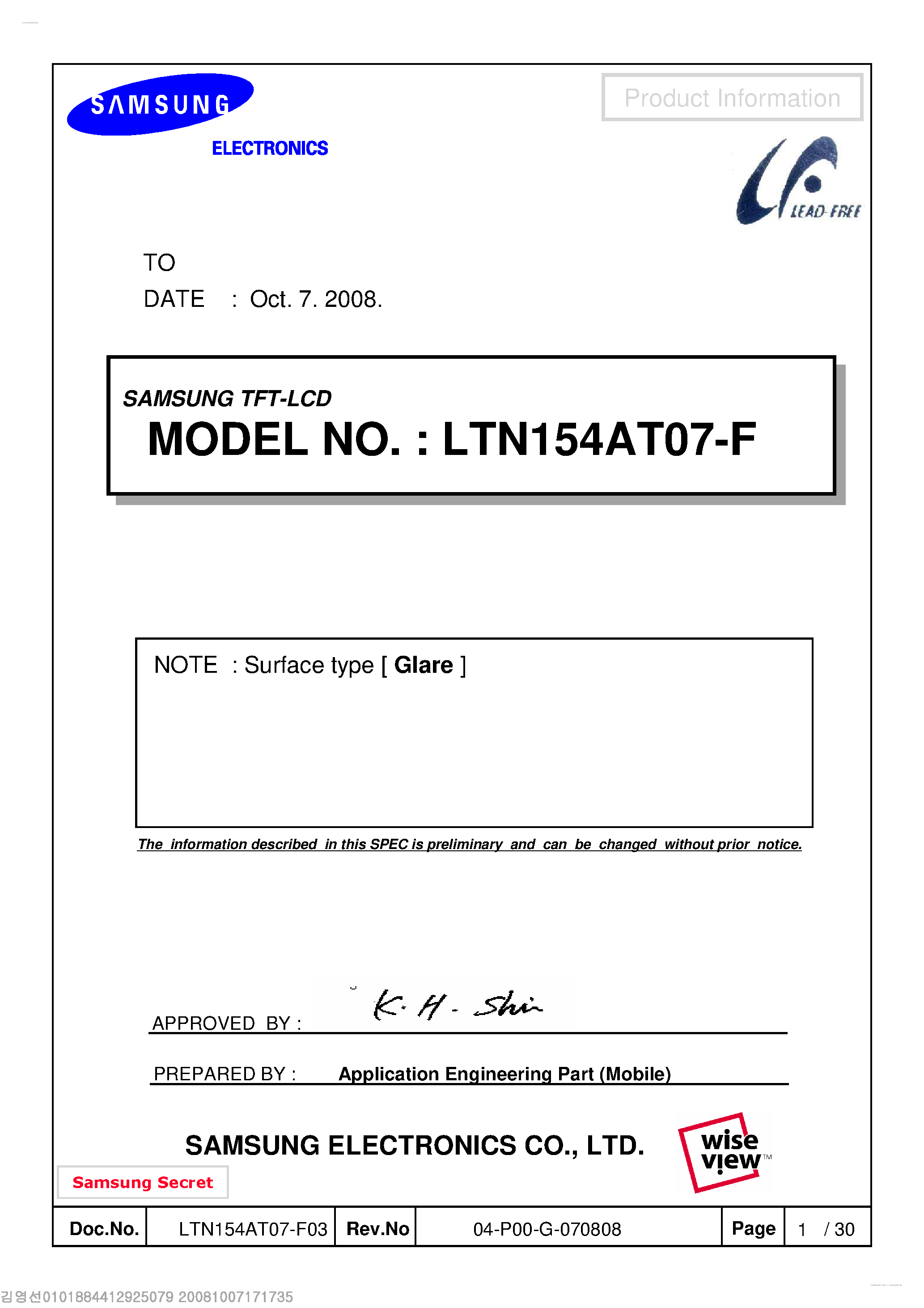 Даташит LTN154AT07-F - Display Module страница 1