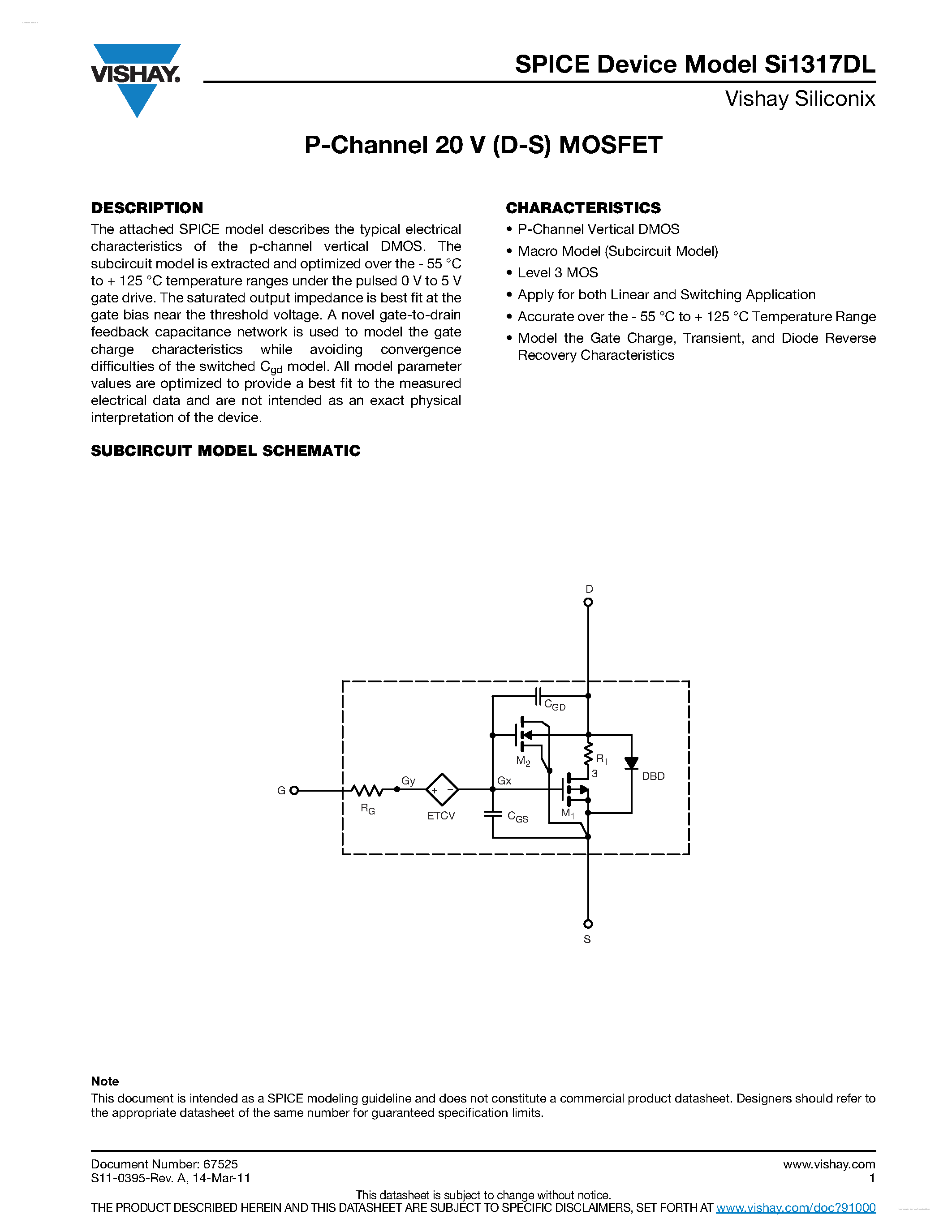 Datasheet SI1317DL - P-Channel 20 V (D-S) MOSFET page 1