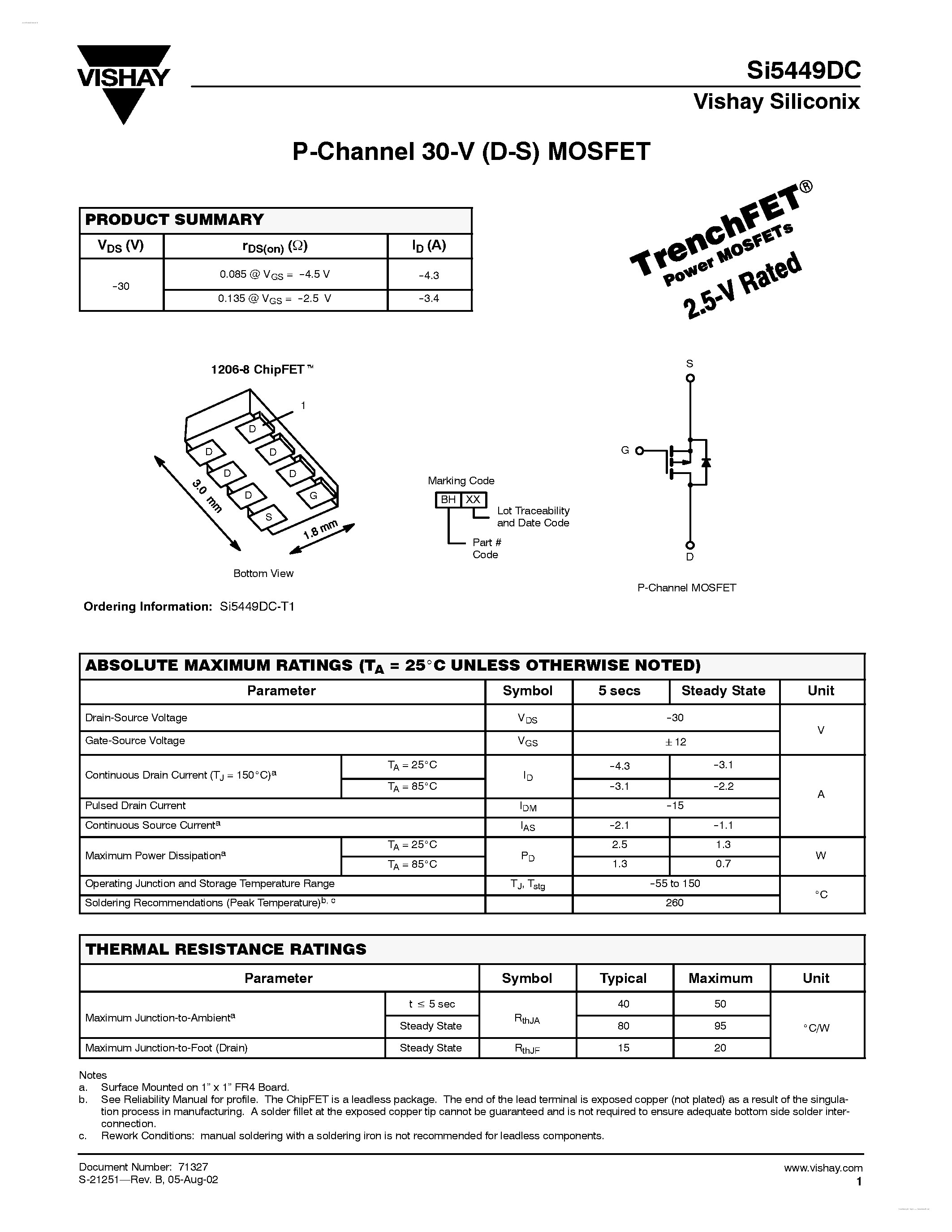 Даташит SI5449DC - P-Channel 30-V (D-S) MOSFET страница 1