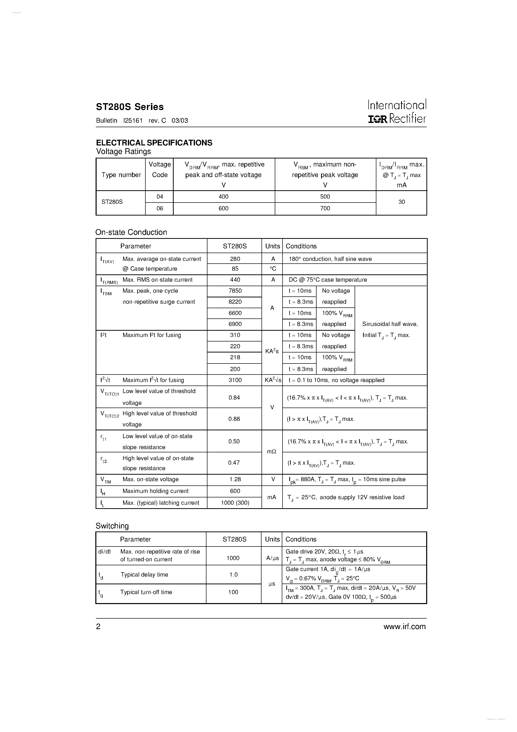 Даташит ST280S - PHASE CONTROL THYRISTORS страница 2